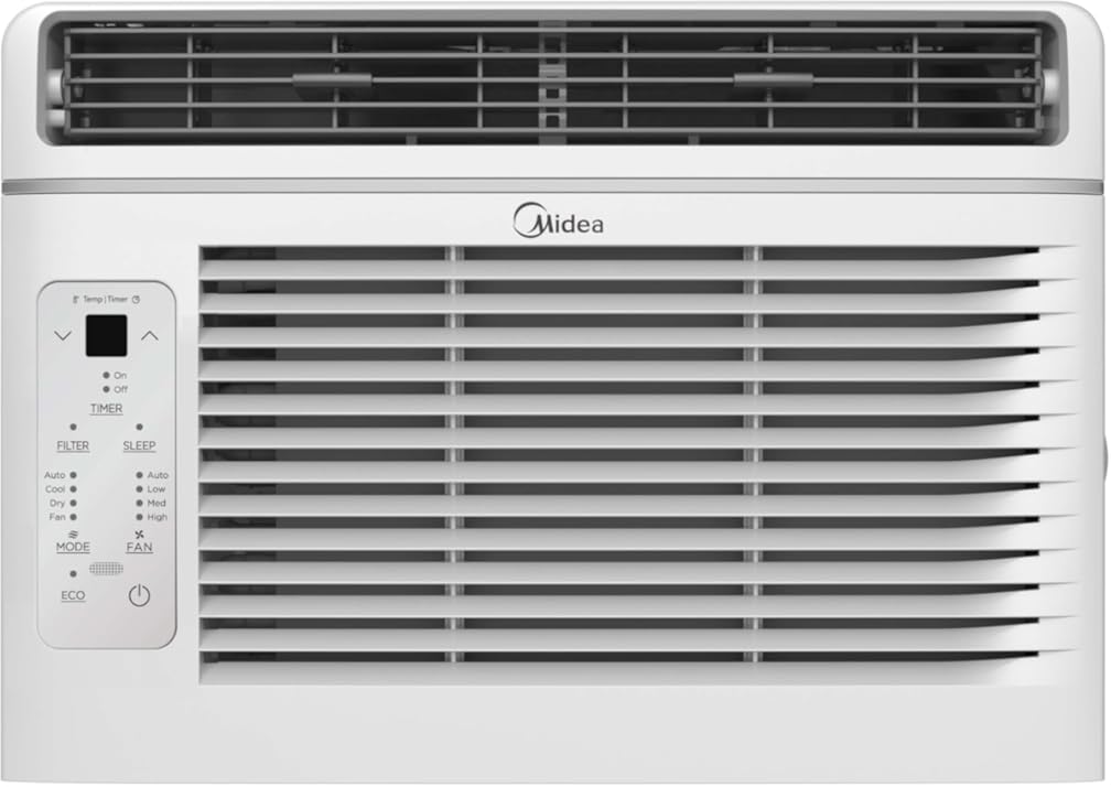 Midea 6,000 BTU Window Air Conditioner with Remote Control, Cools up to 250 sq. ft., 3-In-1 technology: air conditioner, dehumidifier, and fan modes MAW06R1YWT-S