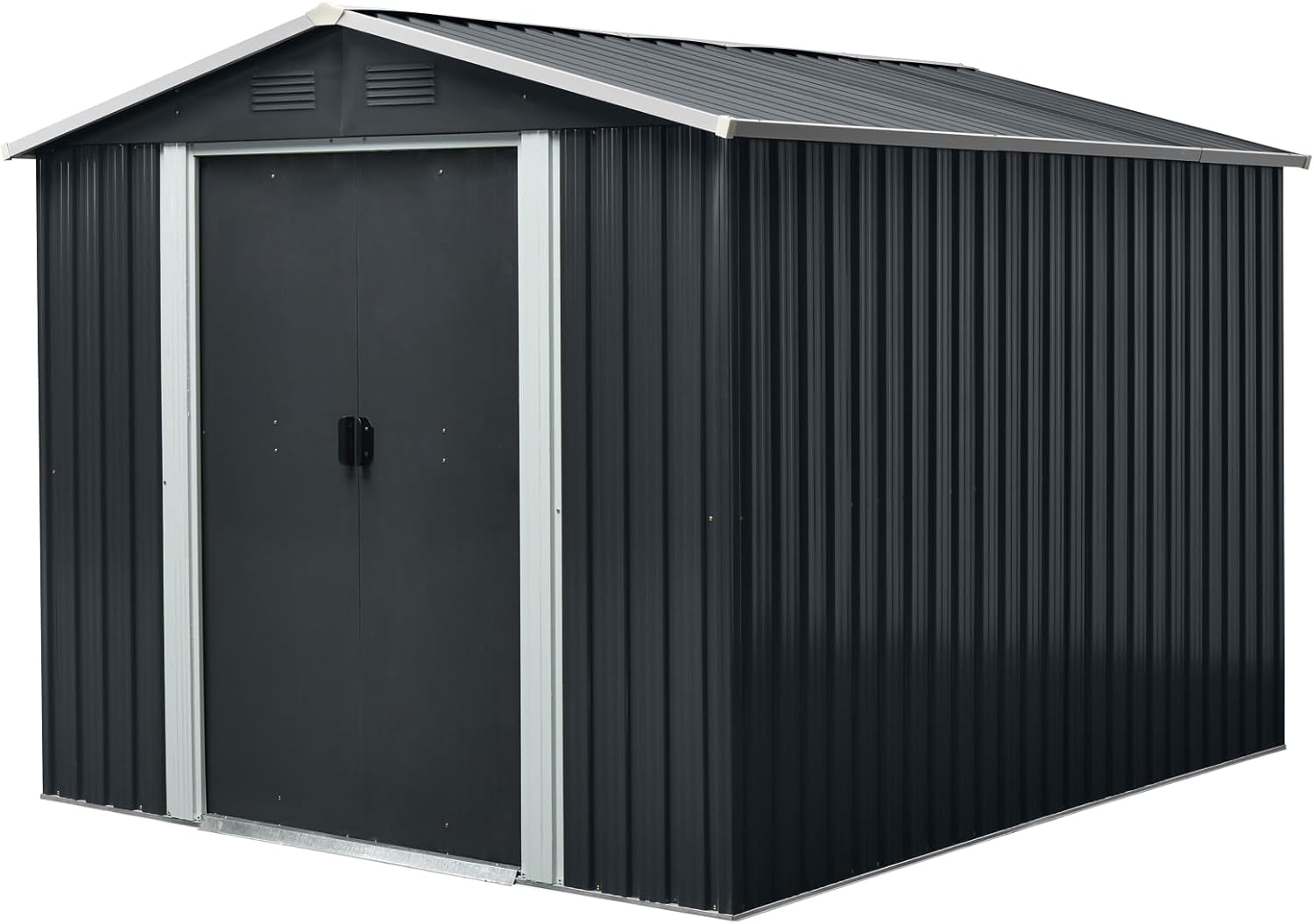 Outdoor Storage Shed 8 x 6 FT Lockable Metal Garden Shed Iron Storage House with Lockable Door for Backyard Outdoor Patio (Black)