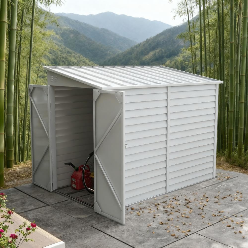 Outdoor Storage Shed Waterproof Metal Garden Tool Bike Sheds Kit Lean to Backyard Storage Building Cabinet House,White 1