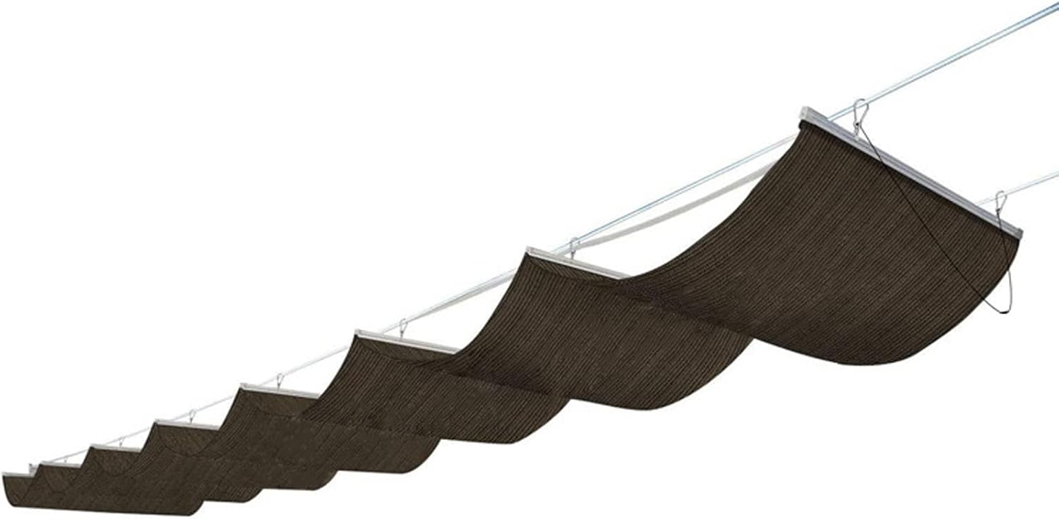 Outdoor Retractable Wave Shade Sails,U Shape Sunblock Shade Cloth,Light Filter Awning,Garden Wave Sun Shade Net,95% UV Block Pergola Shade Cover,with Accessories,Brown (3.9x42ft)