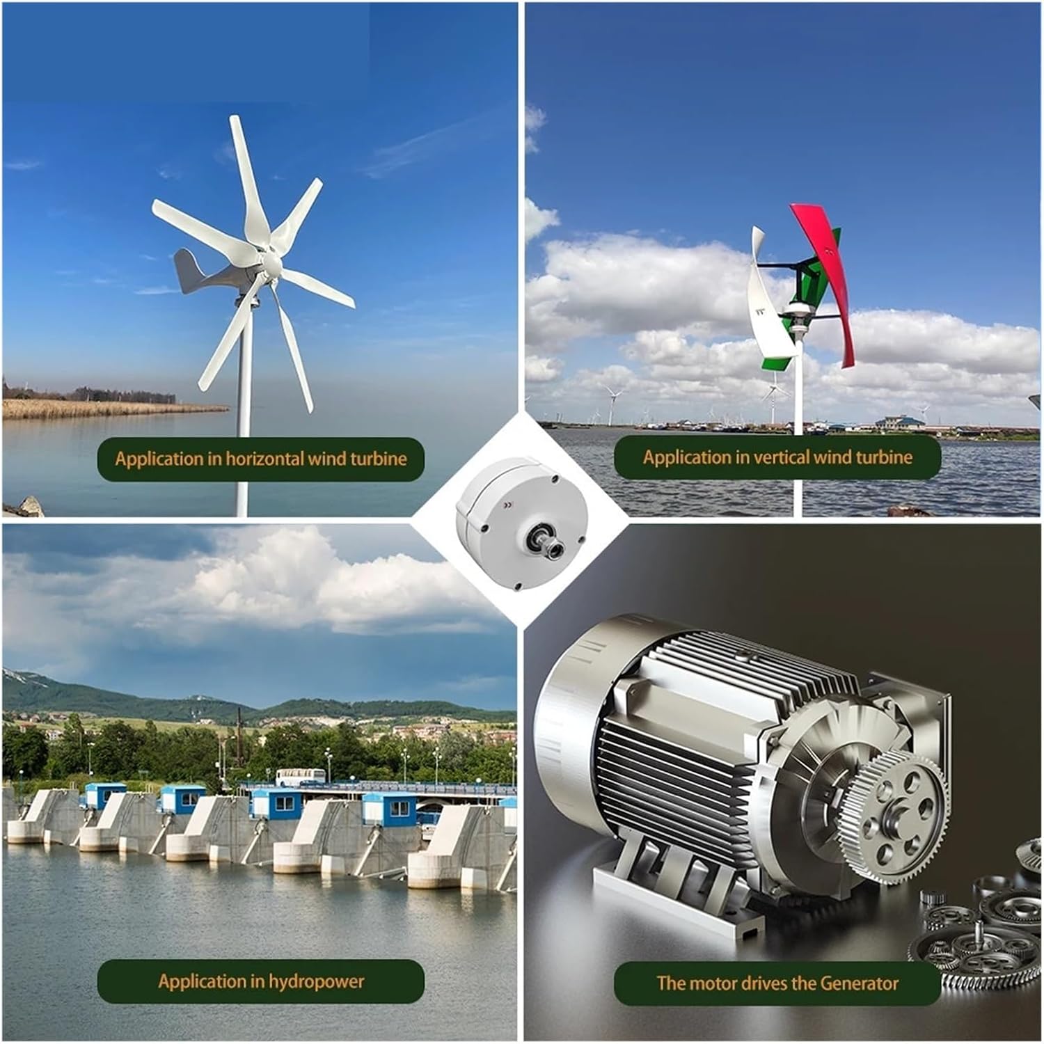 Wind Turbines, Nerators 400W Low Speed 12V 24V 3 Phase Arless Permanent Magnet AC Alternators for Wind Water Turbine for Home Use(WB,Double Shaft_24V)