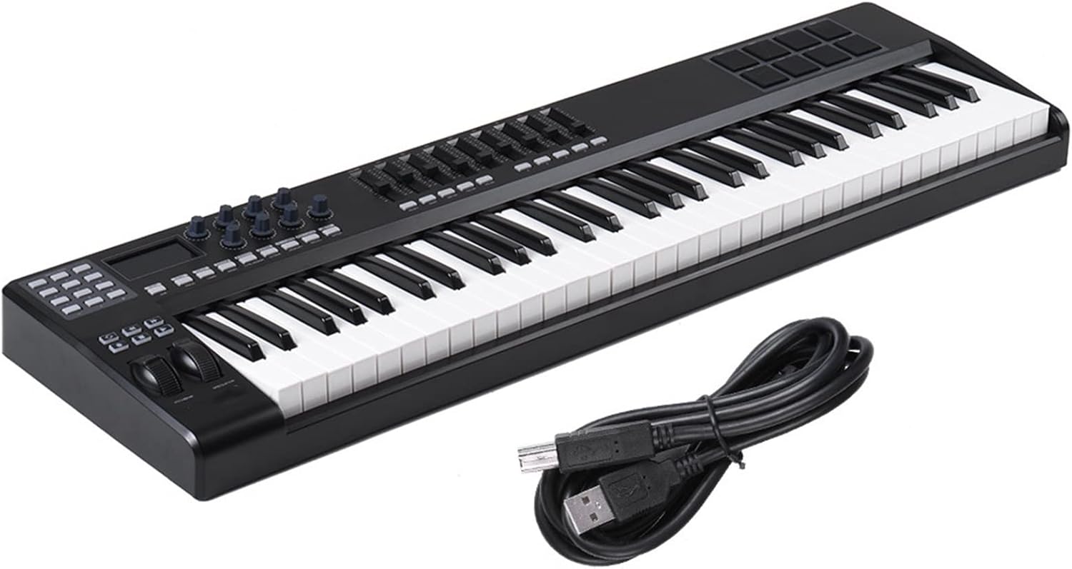 Keyboard Piano 61 Portable 61-Key USB MIDI Keyboard Controller 8 RGB Colorful Backlit Trigger Pads