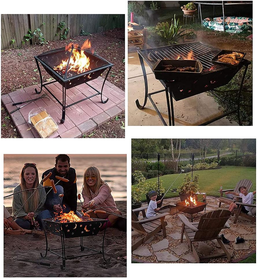 Outdoor Wood Burning Firepit,24 Inch Steel Portable Fire Pit,with Spark Sn Fireplace Poker Fire Bowl