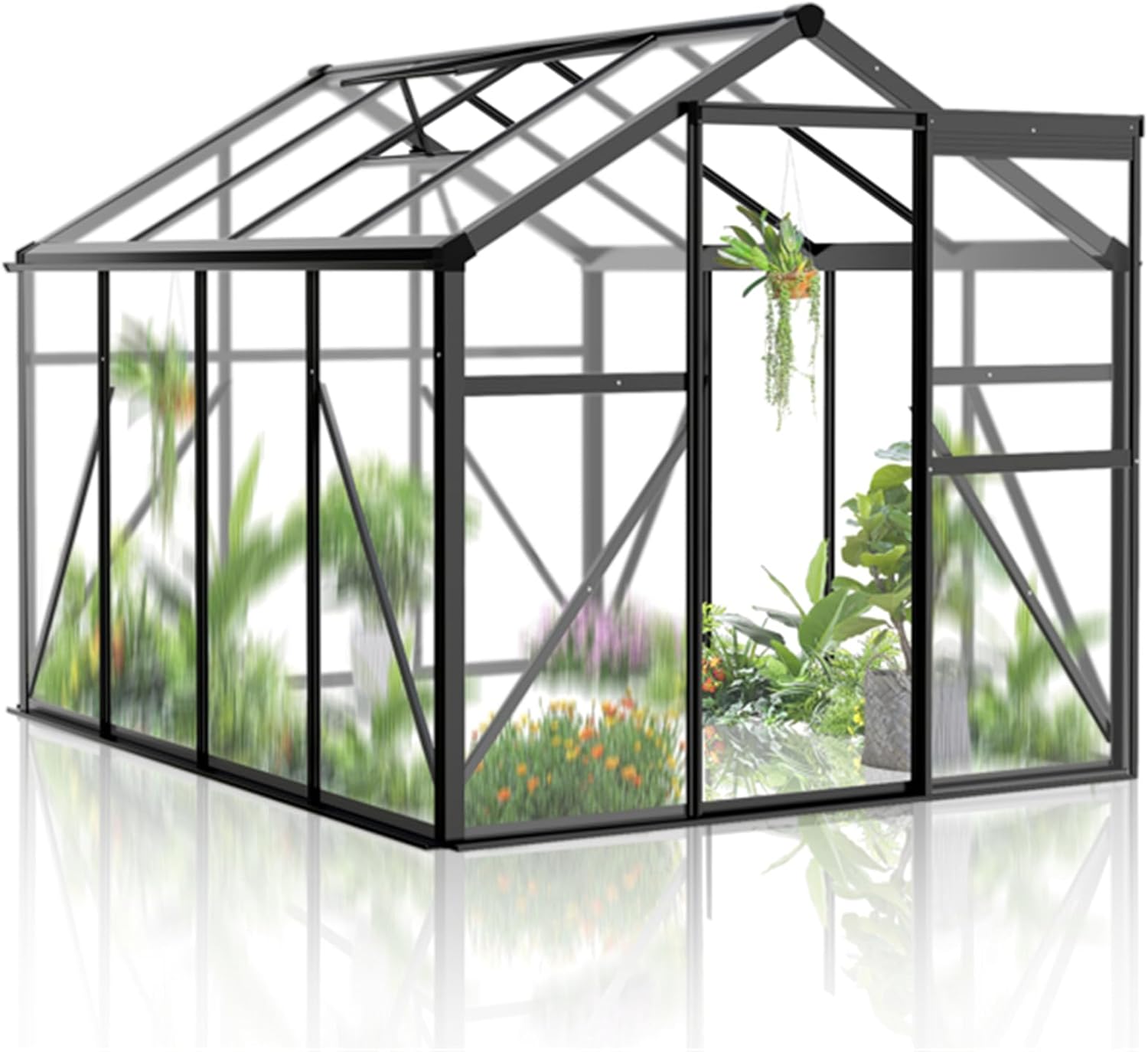 6 * 8FT Greenhouse for Outdoors, Heavy Duty Outdoor Garden Warm Hot House, Greenhouse with Rain Gutter and Roof Vent, Walk-in Green Houses for Outside Patio Backyard Garden