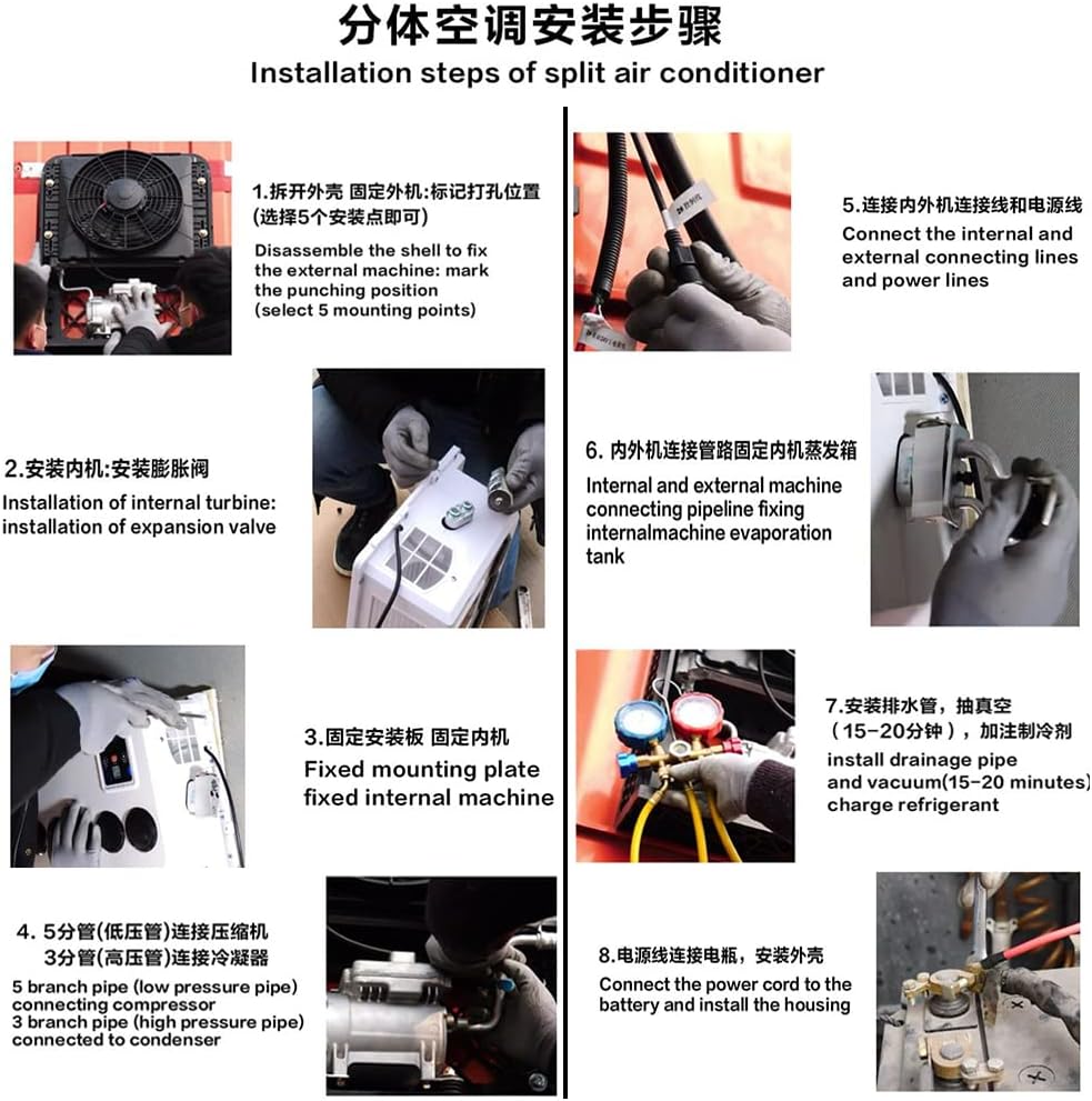 12V DC Air Conditioner Truck Air Conditioner for Rvs, Trucks, Construction Vehicles etc, Electric Split Parking A/C Silent Air Outlet Fast Cooling 10500BTU