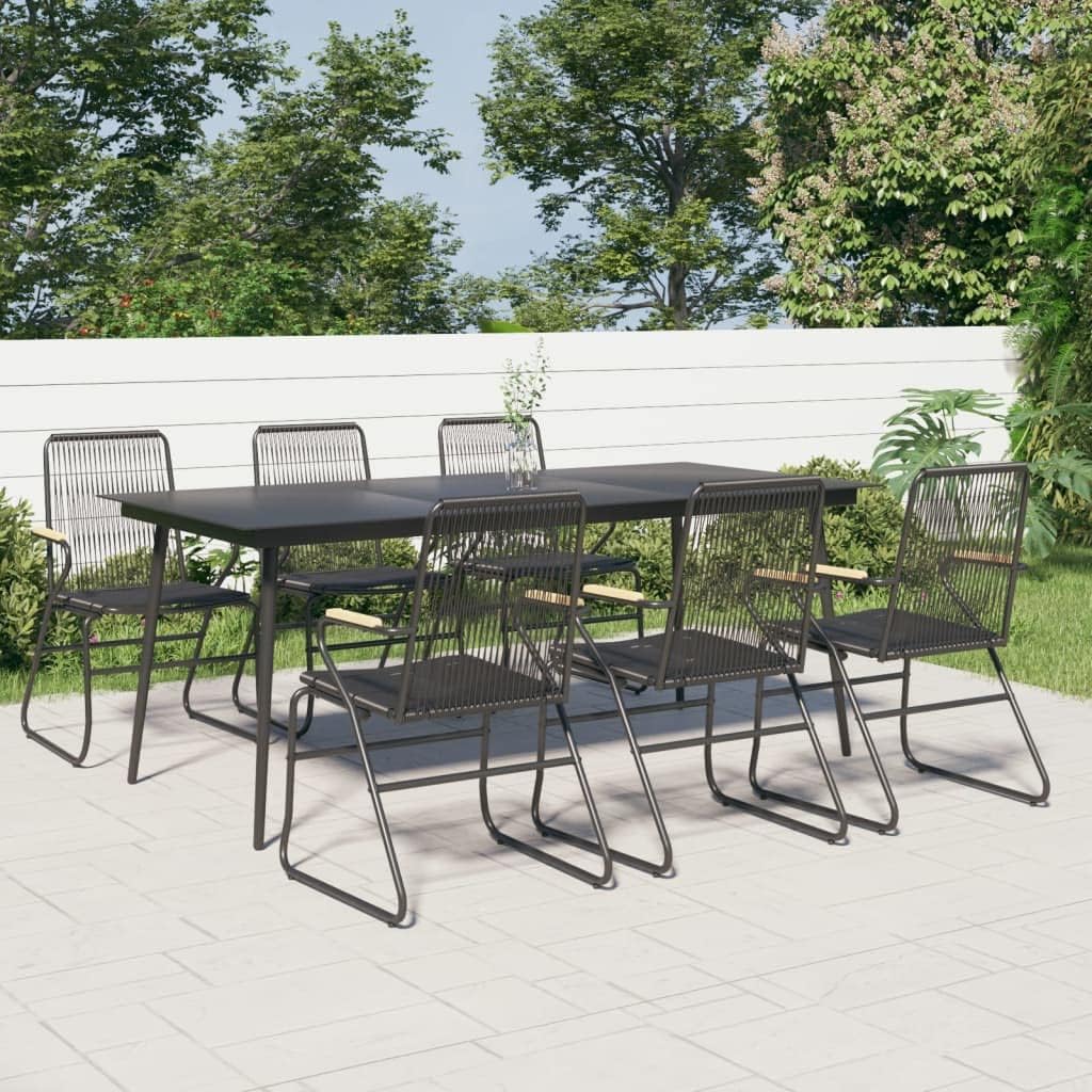 7 Piece Patio Dining Set Black PVC Rattan,Black Garden Dining Set Durable PVC Rattan Furniture for Outdoor Patio Outdoor Furniture Sets, Patio Furniture