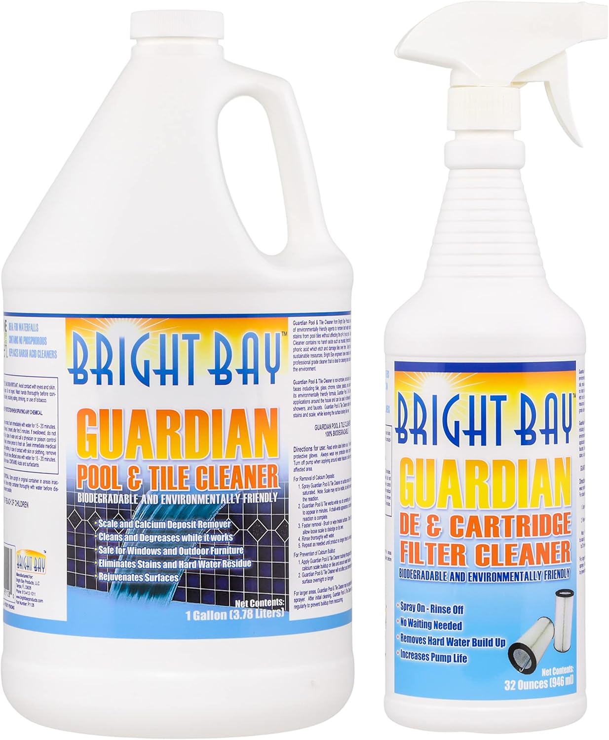 Pool & Tile Cleaner, Guardian (1 gal) - Removes Scale & Scum Line, Non-abrasive, Pumice Stone Not Req'd PLUS Filter Cleaner (1 qt) - 2pk.