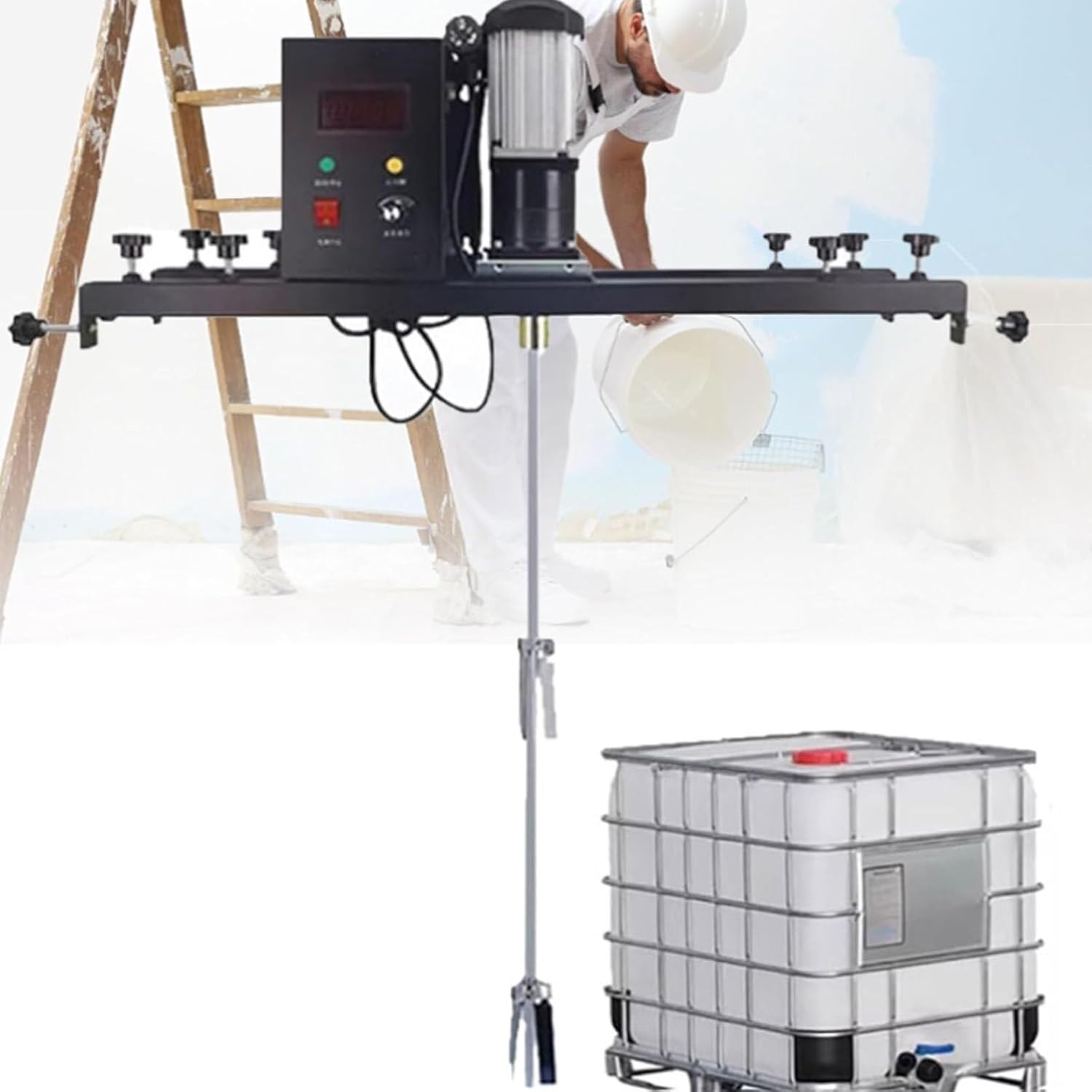 980 W Electric Tank Mixer Machine, IBC Colour Mixer Agitator with Support Suspension, Stainless Steel Rod and Blade, Folding Propeller, for Ink Dissolver Agitator