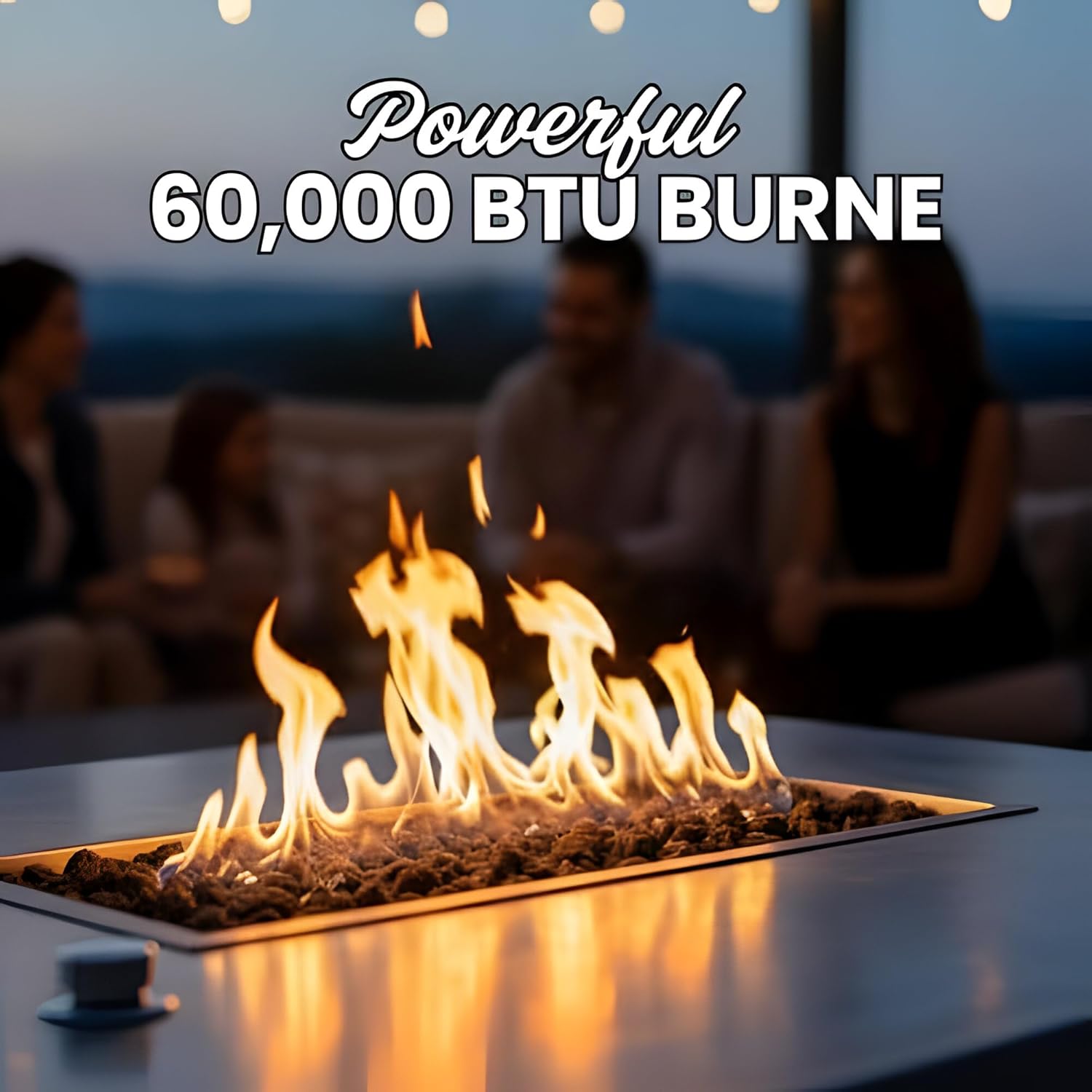 COOKE Palisades Rectangular Fire Pit Table - 44x36 - Chat Height - Natural Gas - Brushed Aluminum Top with 3cm Edge - Bronze Powdercoat Base