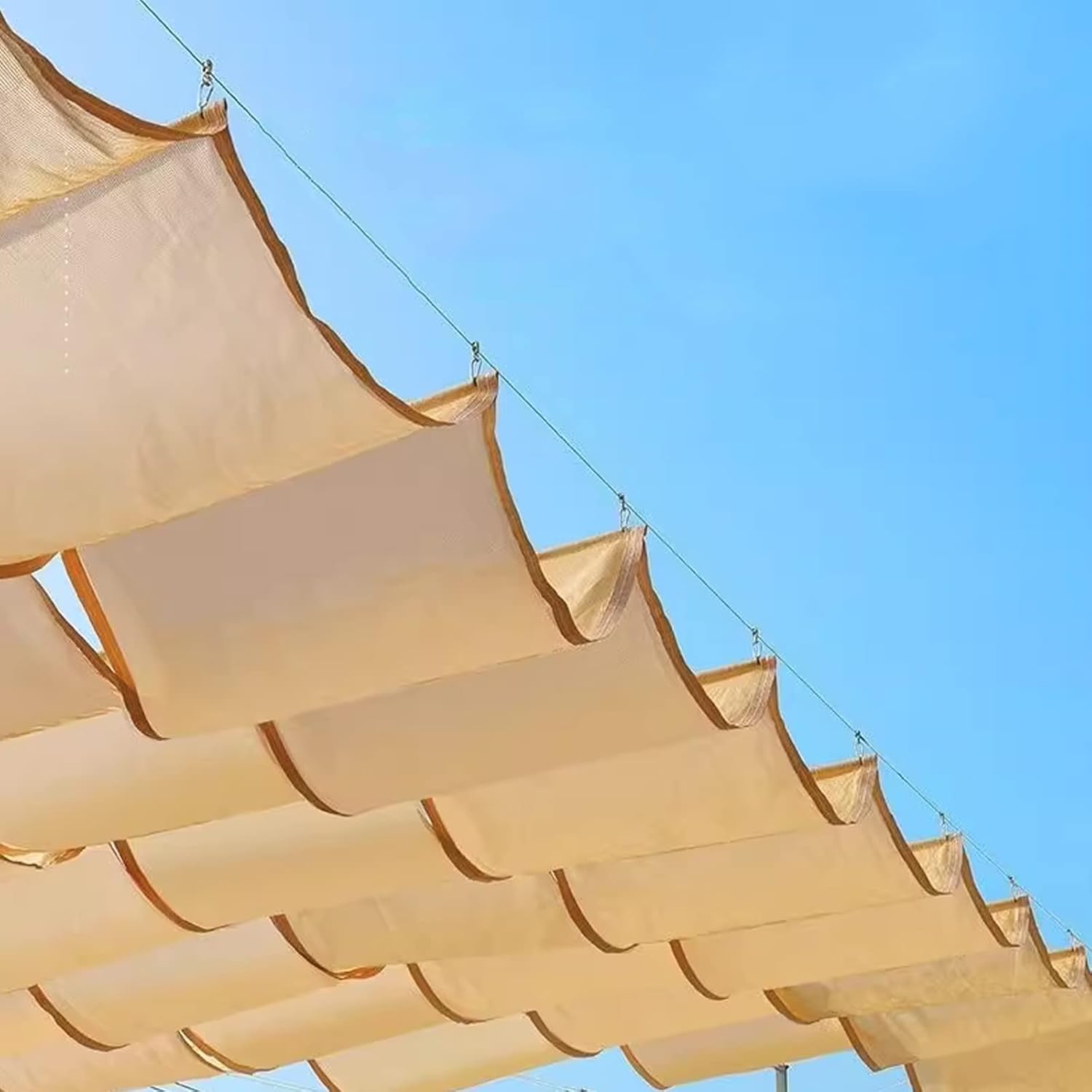 Outdoor Wave Shade Sails,Wave Sail,U Shape Wave Shade Sail Awning,Garden Wave Shade Cloth Sail,Breathable Shade Fabric,Light Filter Awning,with Accessories,Beige (3.6x49ft)