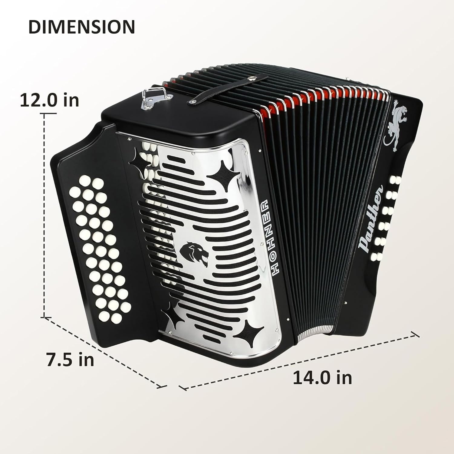 Hohner Panther Diatonic Accordion - Keys G/C/F Bundle with Gig Bag and Austin Bazaar Polishing Cloth