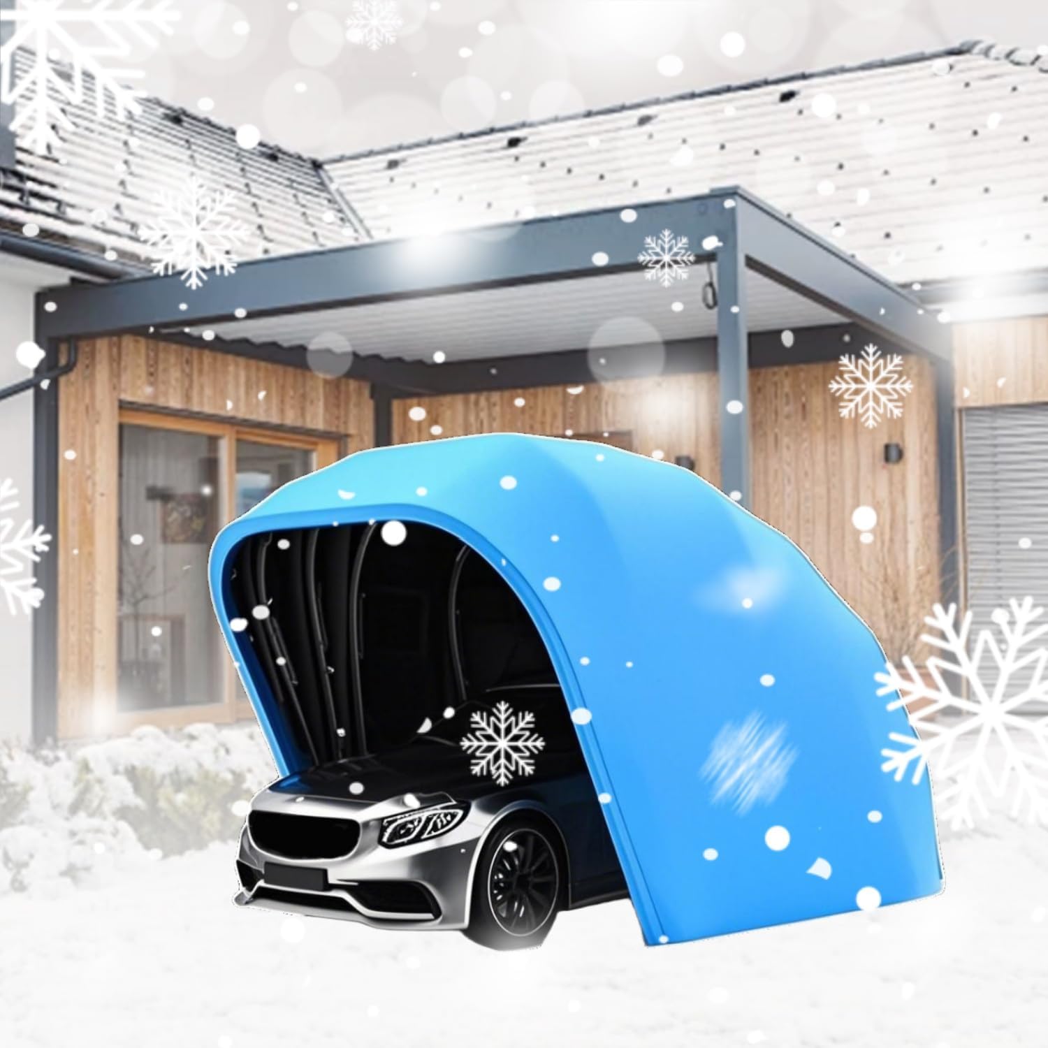 Car Shelter, Outdoor Mobile Garage Parking Shed, Stainless Steel Carport Protecting Auto From All Weathers, Portable Garage Party Tent, for Truck, Motorcycle, Garden Tools, Blue,Fullyautomatic,