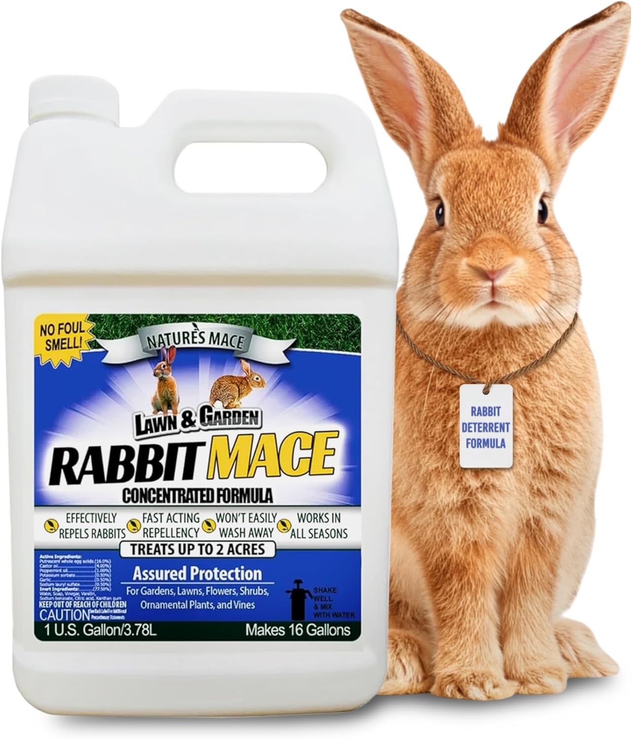 Nature’s MACE Rabbit Mace, Rabbit Repellent for Outdoors, 1 Gallon Concentrate, Covers 2 Acres, Rabbit Deterrent Spray for Lawn, Yard, Garden, Landscape, Safe to Use Around People, Pets, & Plants