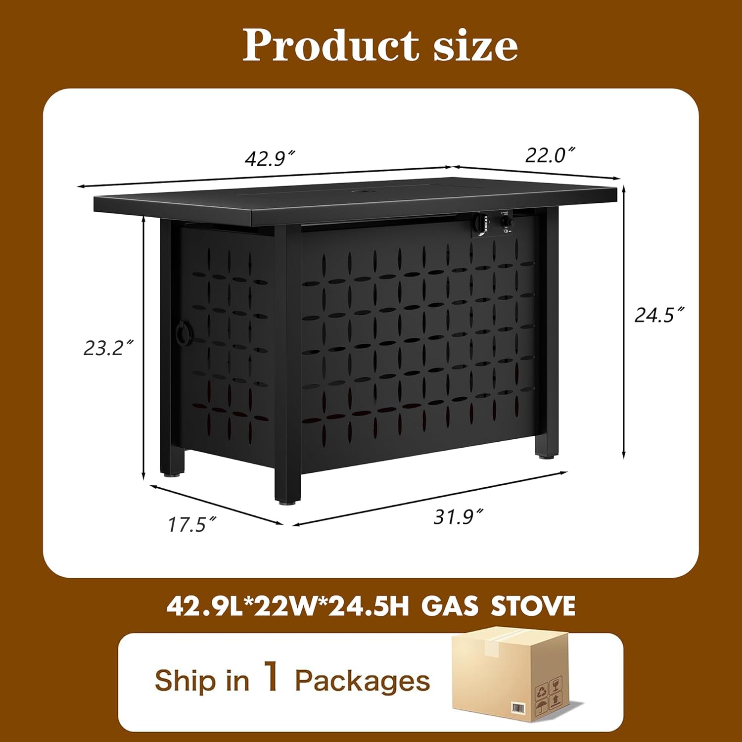 Walsunny 43 Inch Propane Fire Pit Table, Outdoor Fire Pit 50,000 BTU Gas Fire Pit Table, Fire Pits with Lid and Lava Rock for Outside, Patio, Garden, Yard