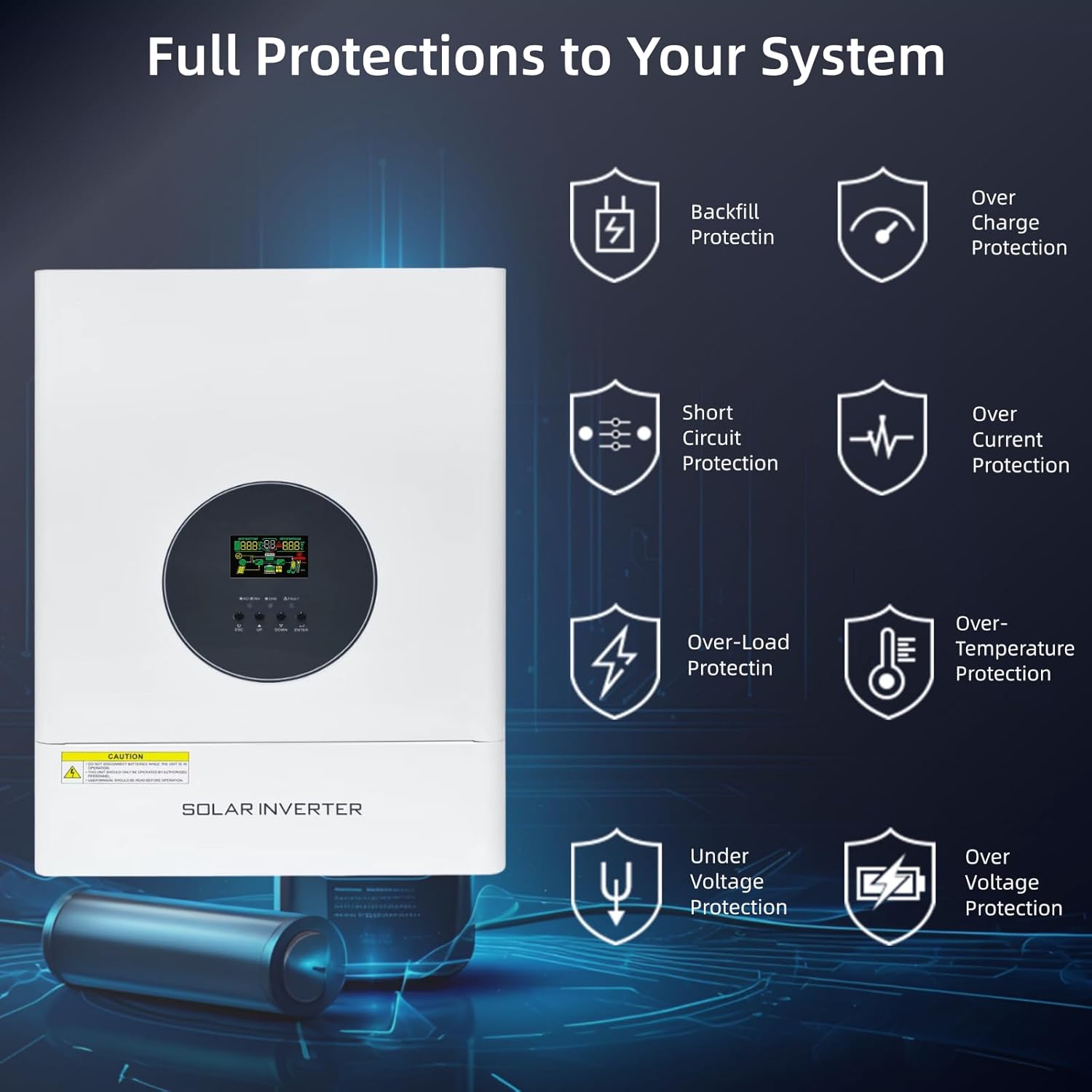 5000W Split Phase Hybrid Solar Inverter 48VAC to 110V/240VAC, Built-in 120A MPPT Solar Charge Controller, Max.PV Input 6400W, 150VDC, 60A, Work w/ 48V Lead Acid/Lithium Batteries, for Home,RV,Truck