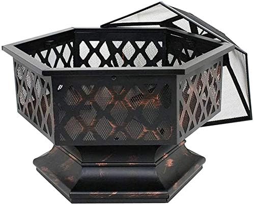 Garden Fire Pit Portable Grill Barbecue Rack Outdoor Fire Pits Portable Metal Fire Pit Fireplace Stove, with Mesh Screen Cover Fireplace Stove Wood Burning with Cover BBQ Cooking for Camping
