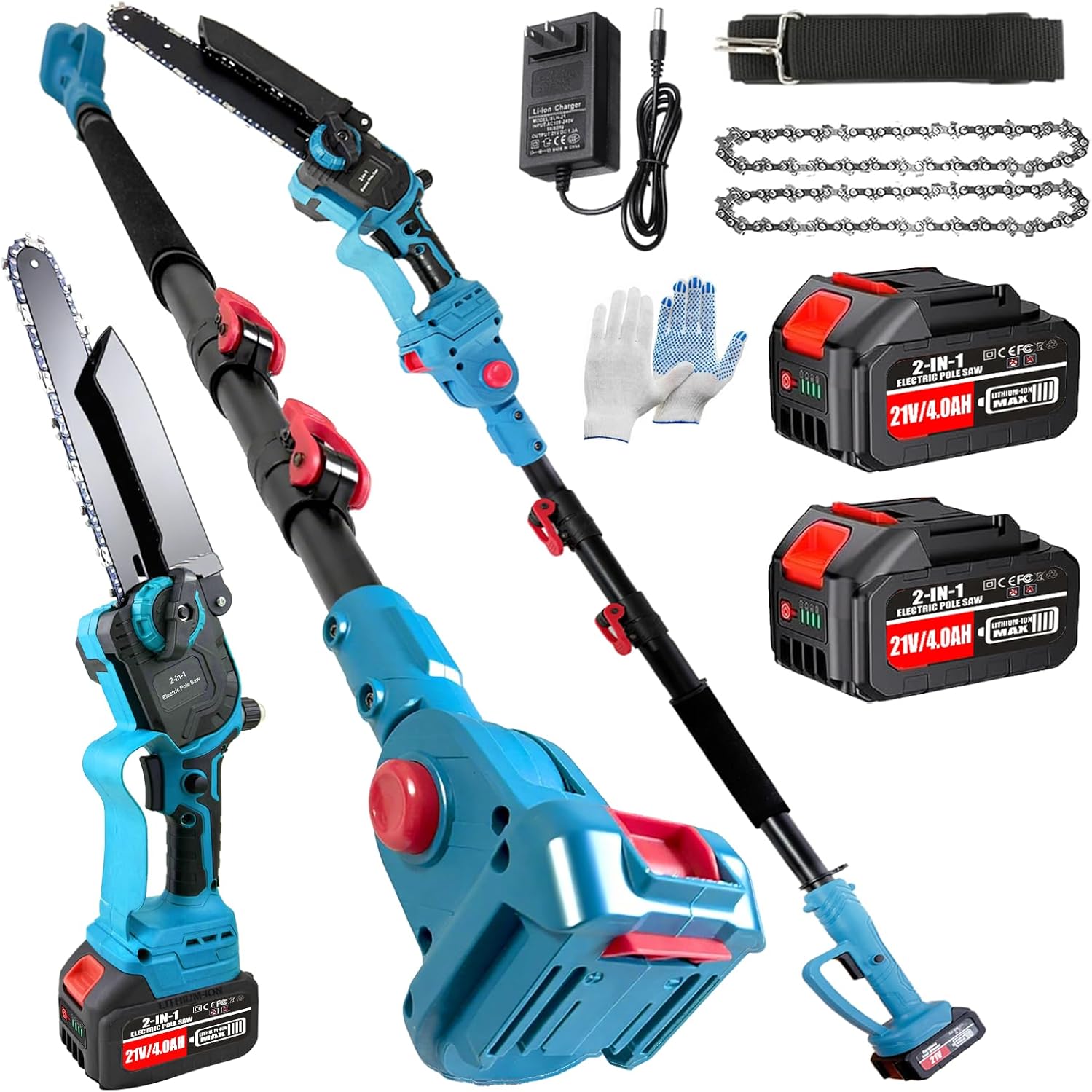 2-In-1 Electric Pole Saws for Tree Trimming, Brushless 8 Inch Mini Chainsaw Cordless, 2 × 4.0Ah Battery Powered Pole Chain Saw with Max 16FT Reach Extension Pole,Tree Trimmer Limb Branch Cutter Pruner