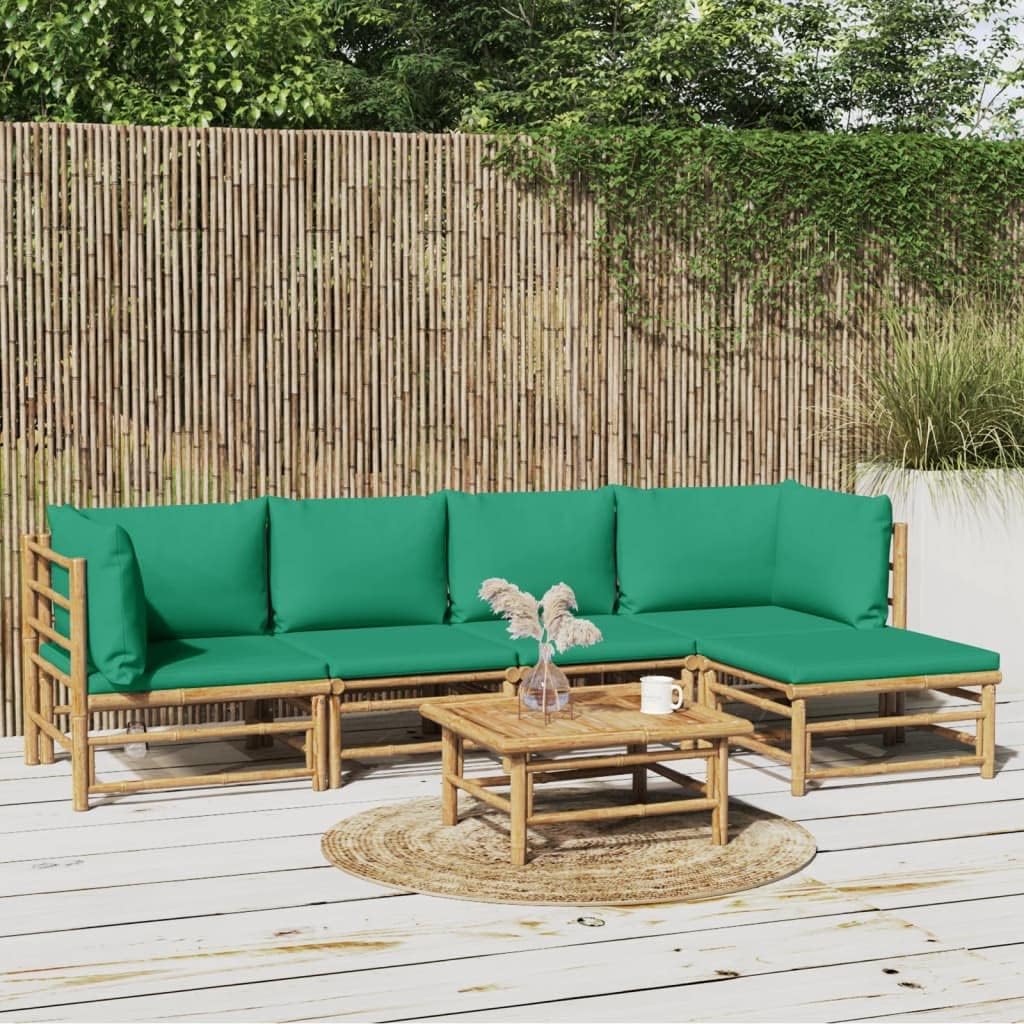 6 Piece Patio Lounge Set with Green Cushions Bamboo,Elegant Bamboo Patio Lounge Set: Comfort and Style for Outdoor Spaces Patio Furniture Sets, Outdoor Furniture Sets