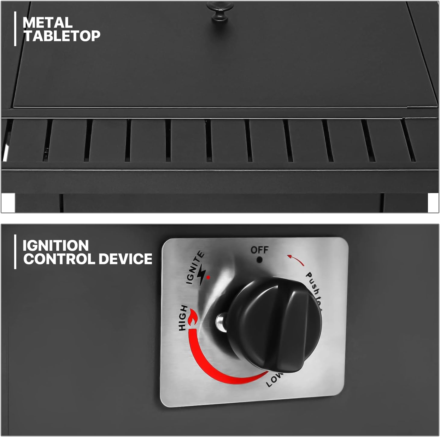 MoNiBloom 28 in Fire Propane Pit Tables 50000 BTU Square Outdoor Firepit Tabletop with Quick Manual Ignition and Lid for Garden Courtyard Patio Balcony, Gray