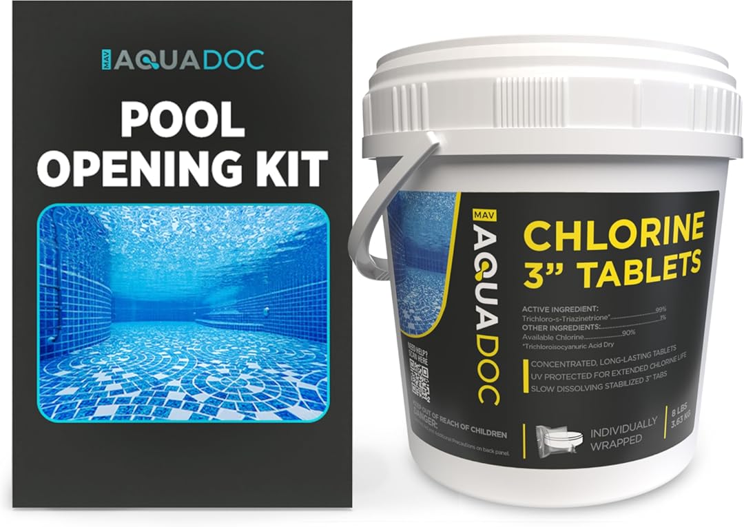 AquaDoc Pool Opening Kit and 3-Inch Chlorine Tablets Bundle - Includes Pool Starter Chemicals and 8lb Chlorine Tabs for Inground and Above Ground Pools