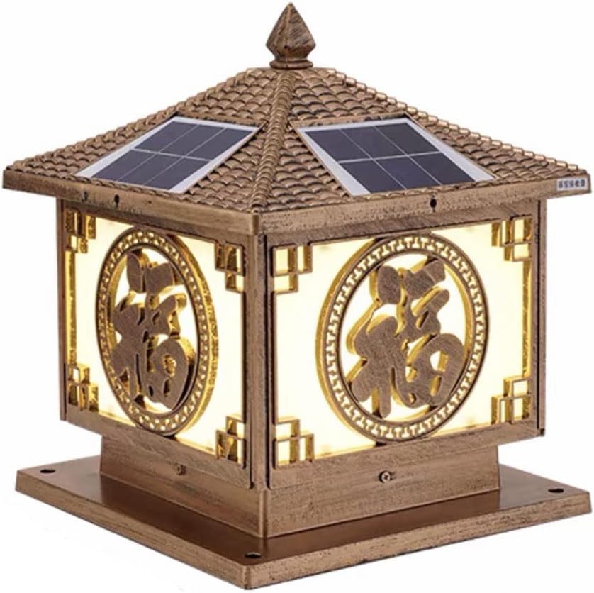 LED Solar Post Lantern Lamp Fixtures,European Retro Outdoor Home Waterproof Column Light,4 Colors Dimming Stigma Lamps,Aluminum Housing Pillar Light With Acrylic Lampshade,for Garden Deck Patio