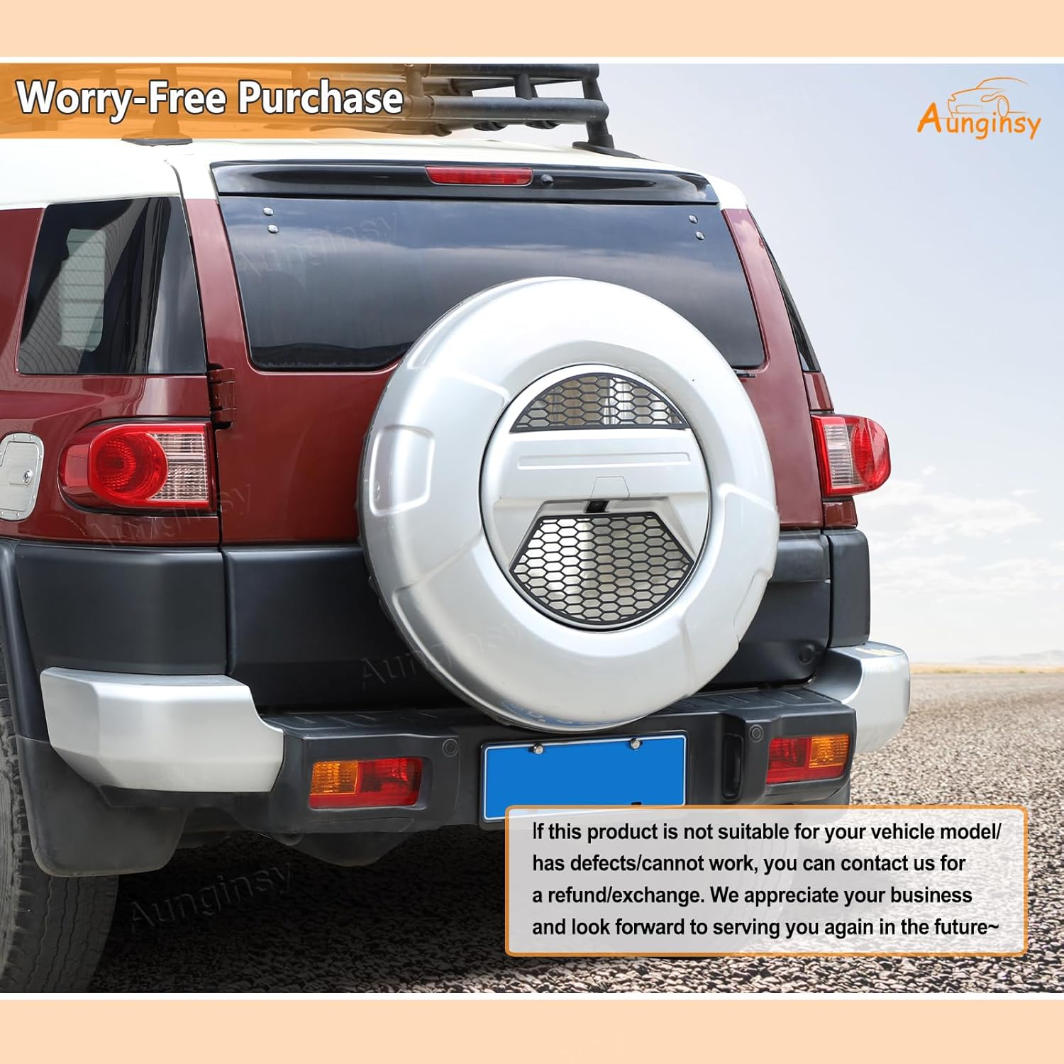 Aunginsy Car Spare Tire Cover Grill Mesh Trim Compatible with Toyota FJ Cruiser 2007-2021 Aluminum Rear Spare Tire Tyre Panel Protective Mesh Cover Decorative Spare Tire Patch Exterior Accessories