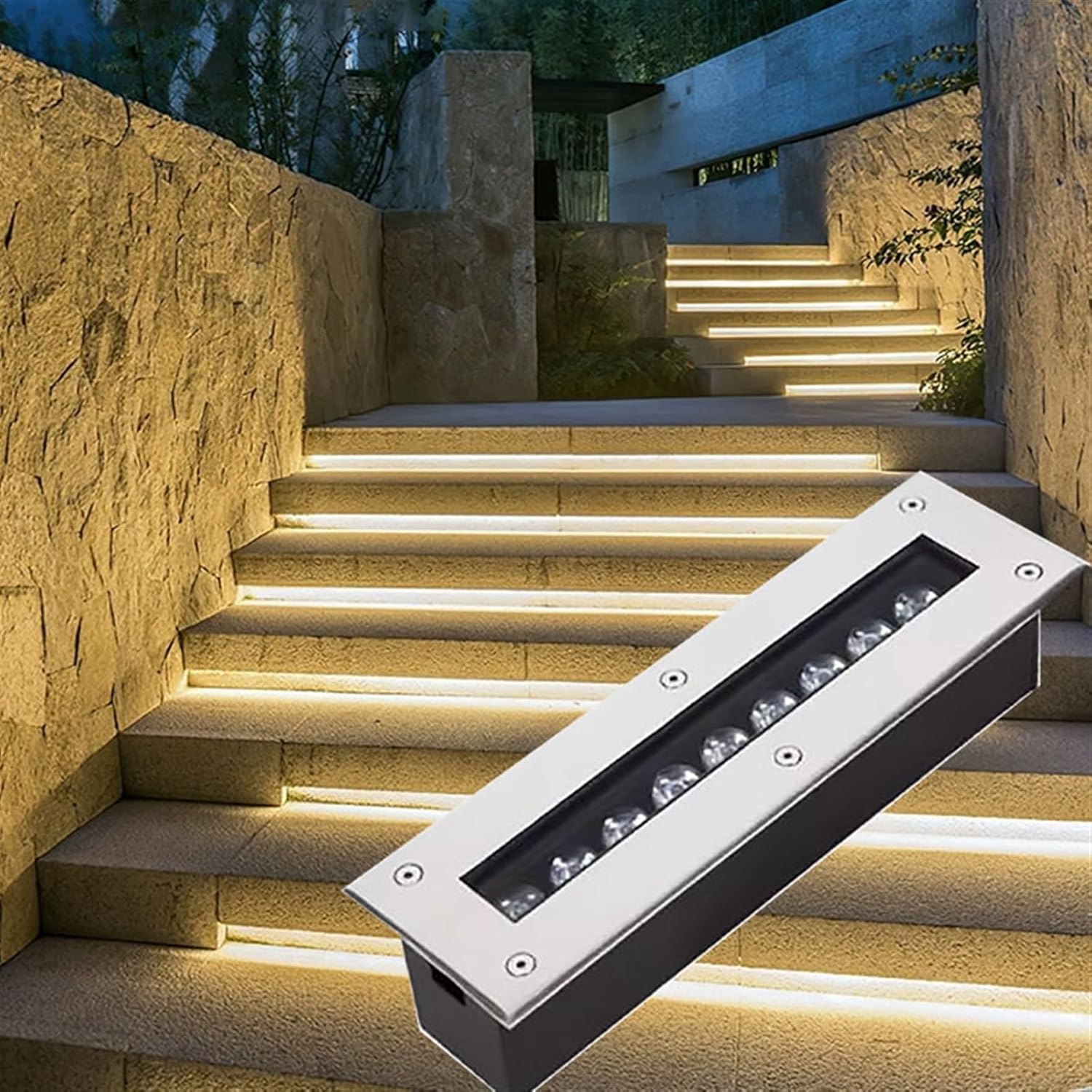 LED Landscape Lights - Outdoor Buried Lights, 110V Rectangle Tempered Glass Floor Lamp, Ip67 Waterproof Dustproof Ultra-Thin Recessed Spotlight, Decorative Lighting Ground Light(Green,48W)