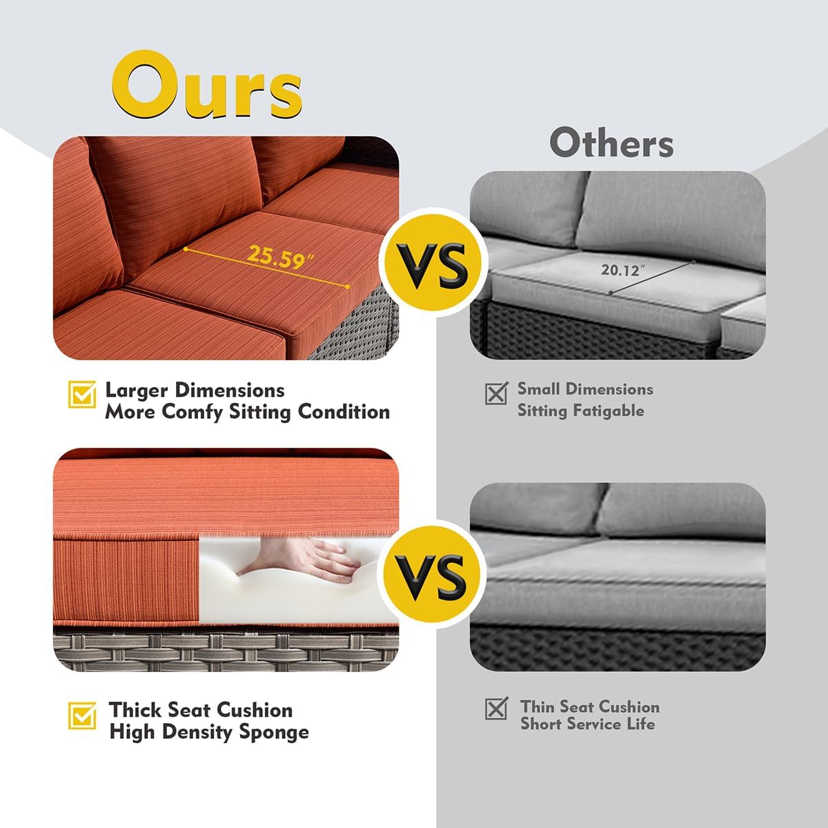 8 Pieces Outdoor Patio Furniture Sets,Rattan Conversation Sectional Set,Manual Weaving Wicker Patio Sofa with fire Pit