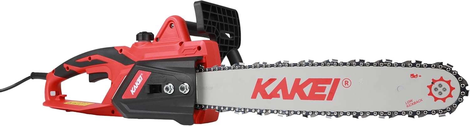 KAKEI Electric Chainsaw 16 Inch, 2100W Powerful Corded Chainsaw with Tool-Free Auto-Tensioning, 12.8m/s Speed, Safety Brake System & Manual Oiling for Tree Felling, Wood Cutting & Gardening