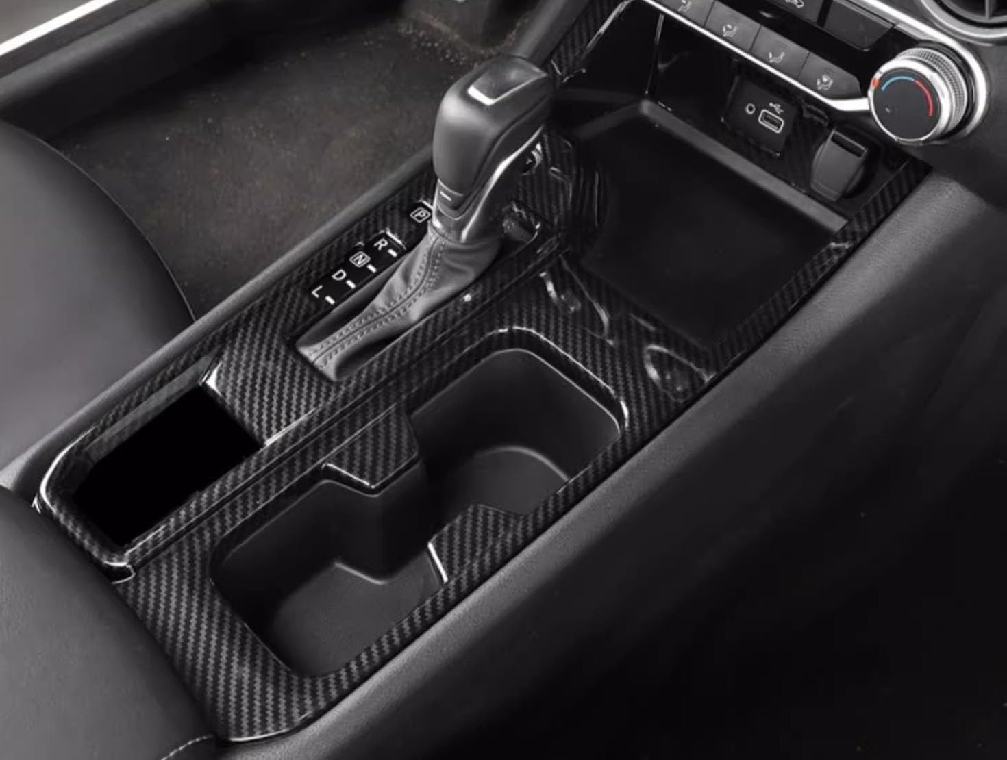 Car Accessories Fit for Nissan Sylphy Sentra 2020-2022 ABS Interior Console Gearbox Water Cup Cover Trim 1PC Set (Carbon Fiber)