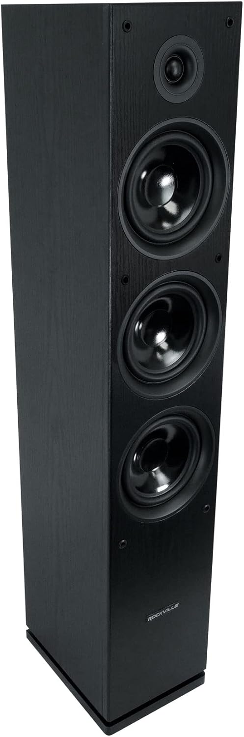 Rockville RockTower 64B Passive Tower Speaker, 4 Ohm, Black, High-Fidelity Sound, Detachable Grille, 3-Way, 6.5