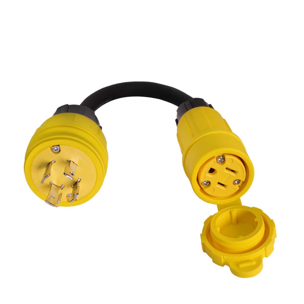 Weatherproof L14-30P to 5-15R Generator Power Cord - 1 Foot, 20A, 125V, 12/3 SJOOW Cable - Iron Box Part # IBX-78446-01 - UL Listed - Made in USA