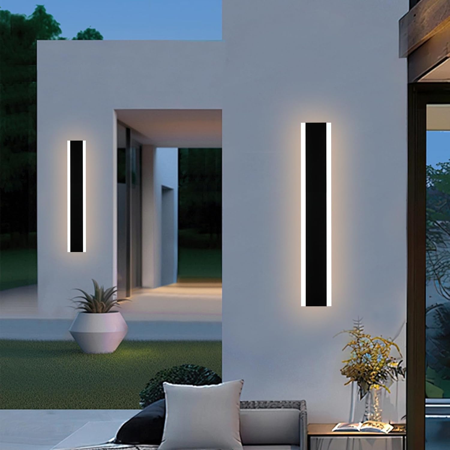 2-Pack 32-Inch Linear LED Outdoor Wall Light Fixture, IP65 Waterproof Exterior Wall Sconce with Build-in Integrated LED & 5 Color Dimmable for Patio Porch (3000K/3500K/4500K/5000K/6000K)