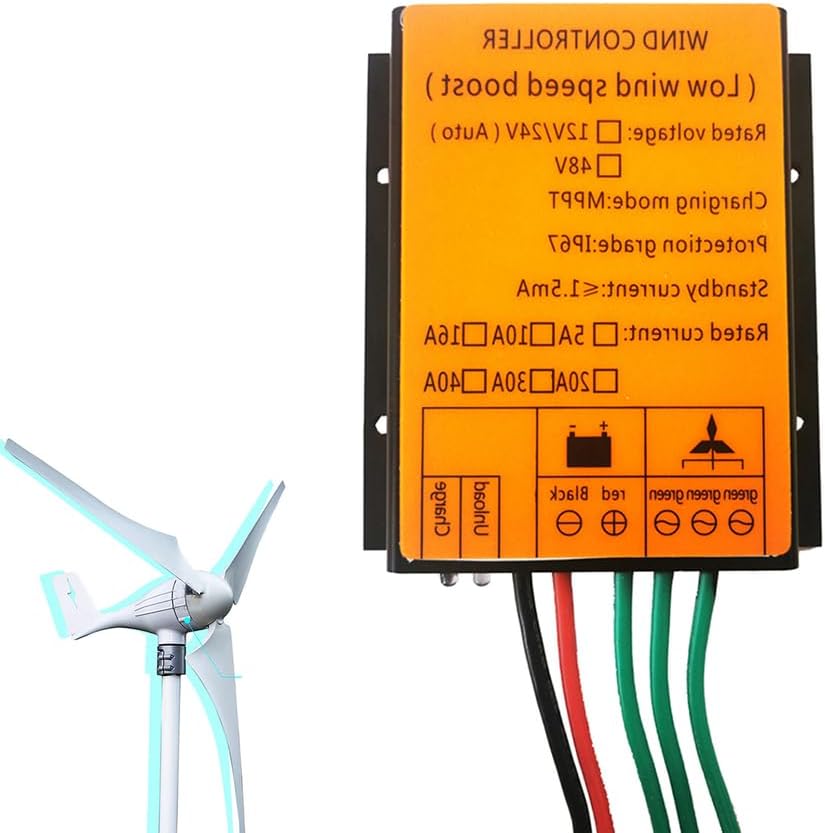 10A-40A 12V/24V/48V 12000W Auto Matchingwind Turbine Generator Wind Charge Controller, Waterproof IP67 for Wind Generator (Black)