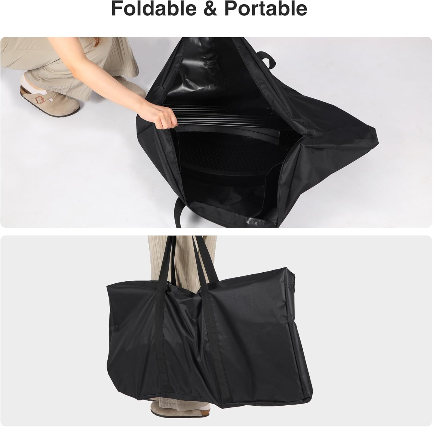 Lineslife Portable Fire Pit Surround Tabletop for Solo Stove Bonfire Ranger, Folding Iron Smokeless Round Fire Pit Table with 21