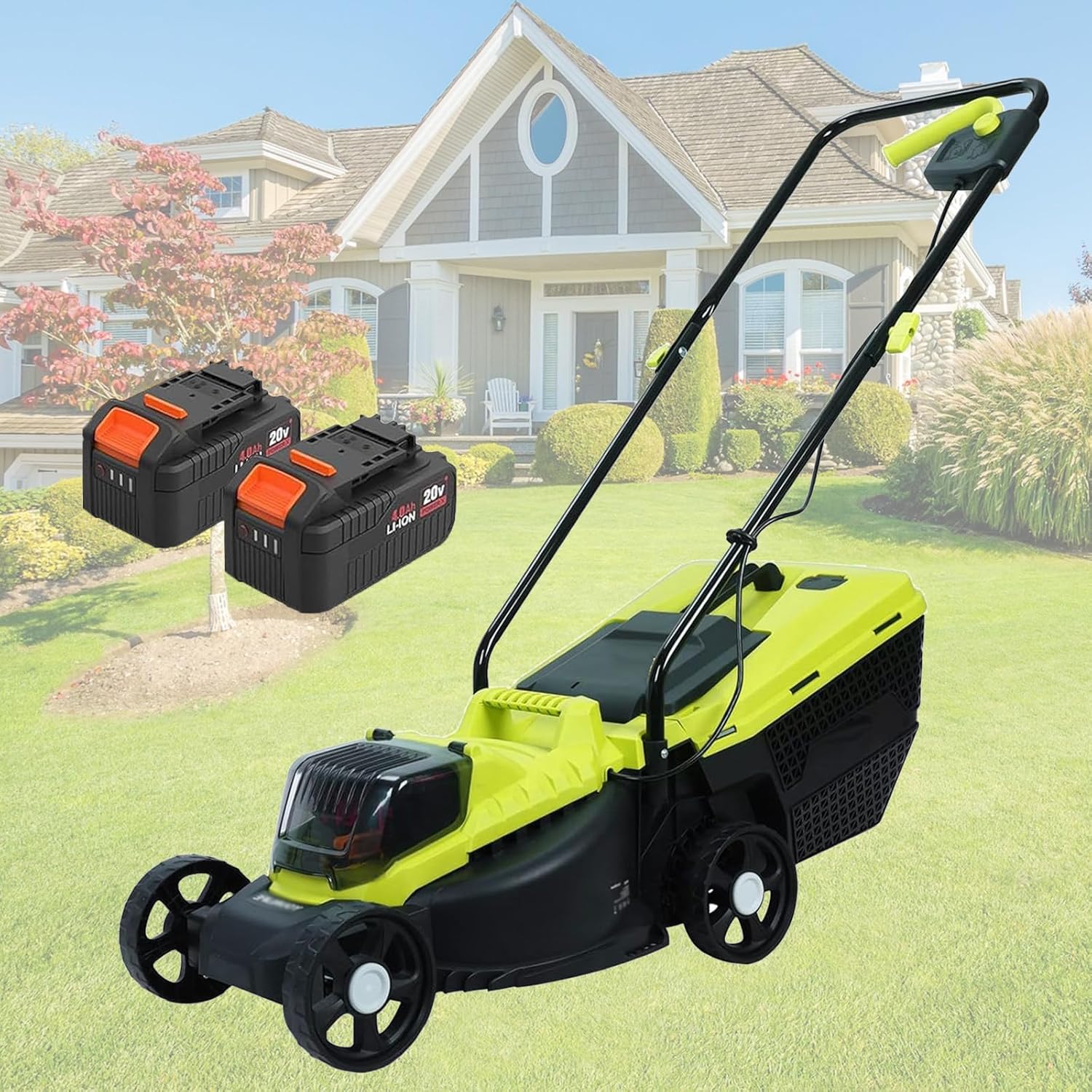 Battery Lawn Mower, Brushless Motor, 3400 RPM, 40v, 33 Cm Cutting Width, 3-Level Height Adjustment (30-70 Mm), 45l Collection Bin, 4.0ah Battery and Charger Included