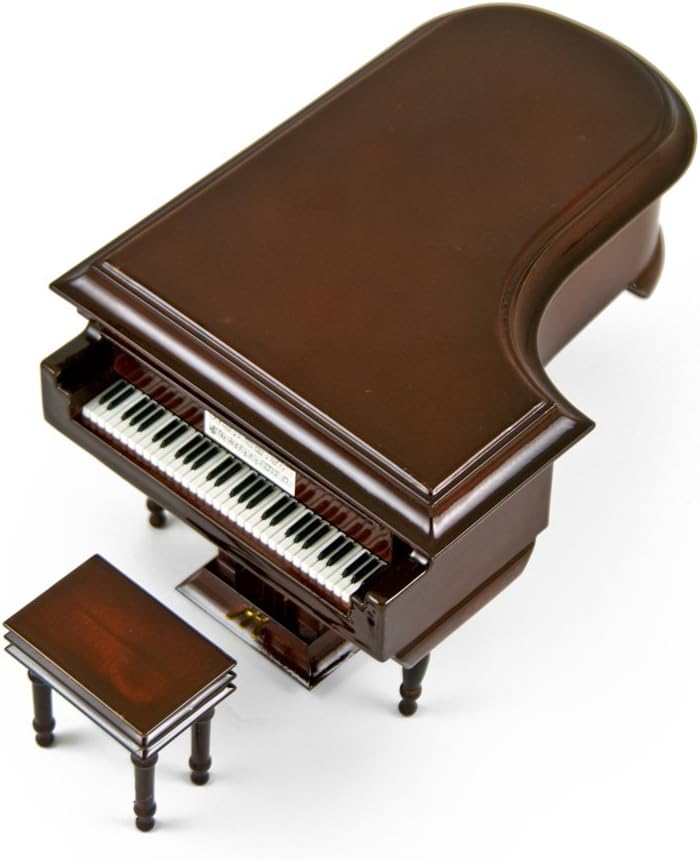 Sophisticated 30 Note Miniature Musical Matte Brown Grand Piano with Bench - Danny Boy