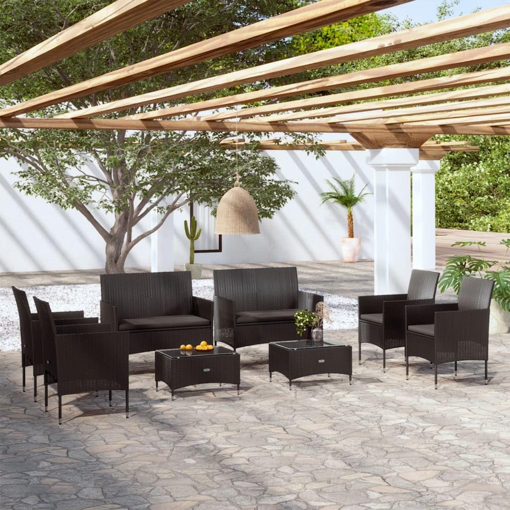 8 Piece Patio Lounge Set with Cushions Poly Rattan Black,Modern Outdoor Poly Rattan Lounge Set: Comfort and Style for Your Patio or Garden Patio Furniture, Outdoor Furniture Sets