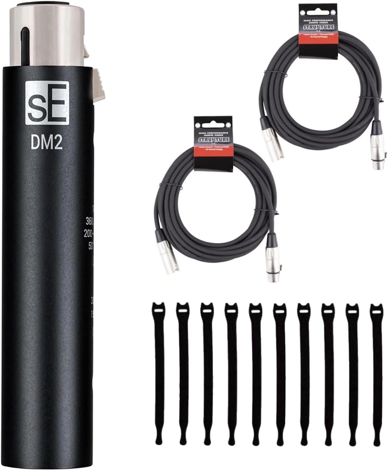 sE Electronics DM2 Black Dynamite Switchable In-Line Mic Preamp - Bundle with 2 XLR Cables and Cable Ties