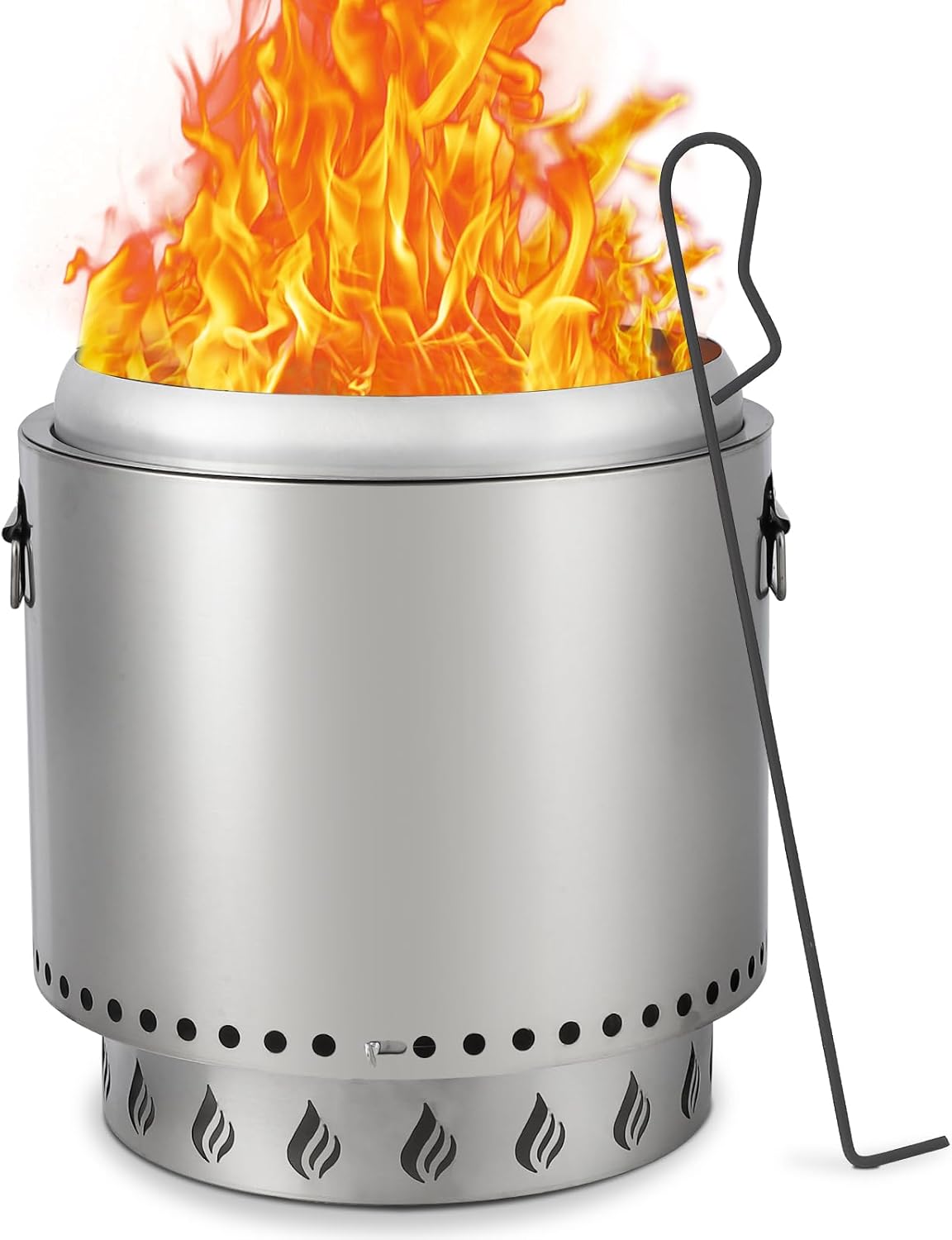 Smokeless Fire Pit, 16.5 Inch Portable Outdoor Firepit, Stainless Metal Steel Wood Burning Fireplaces with Removable Ash Pan and Poker, for Outside Bonfire Backyard Patio Camping