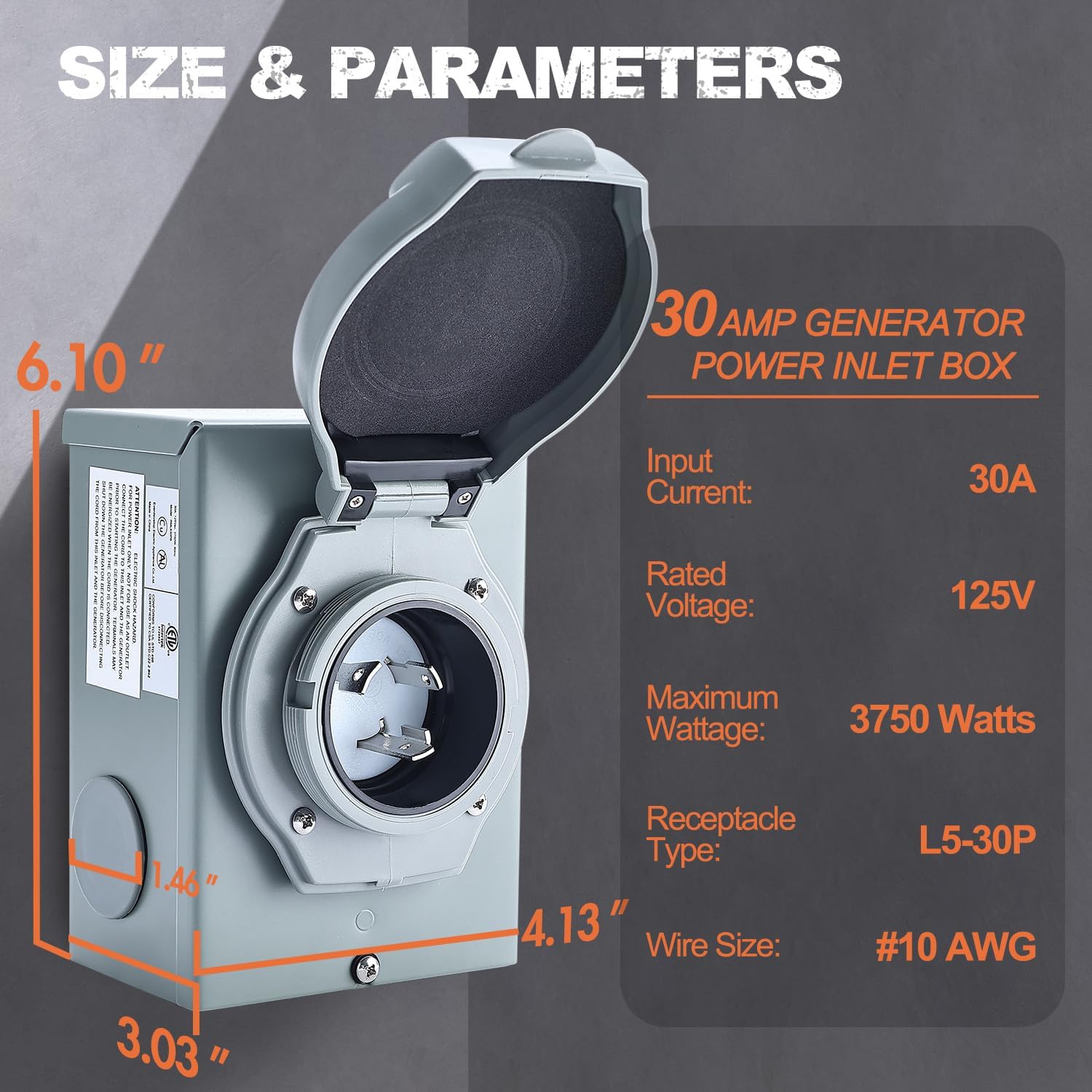Finderomend 30 Amp Generator Inlet Box Pre-drilled and 50ft 30 Amp RV Extension Cord Combo Kit, NEMA TT-30P to L5-30R RV Power Cord with NEMA L5-30P Inlet,UL/ETL Listed (50ft)