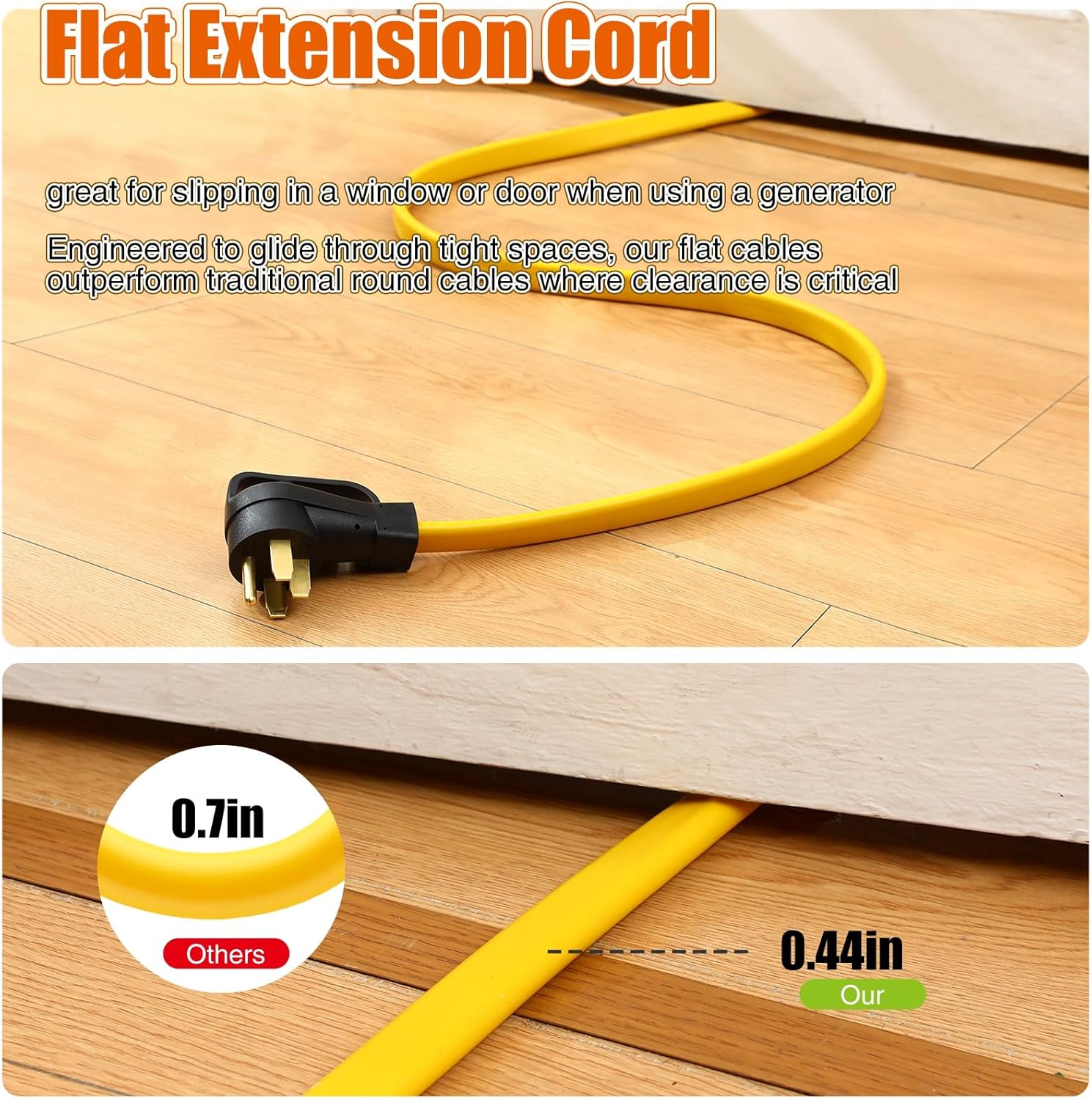 25 ft Flat Rv Generator Adapter Cord Compatible with Nema 14-50p to 4 x 5-20r/5-15r, 50a to 110v 15/20 a Household Outlet Adapter, 4 Prong 10 Gauge Rv Generator Extension Cord, Etl Listed