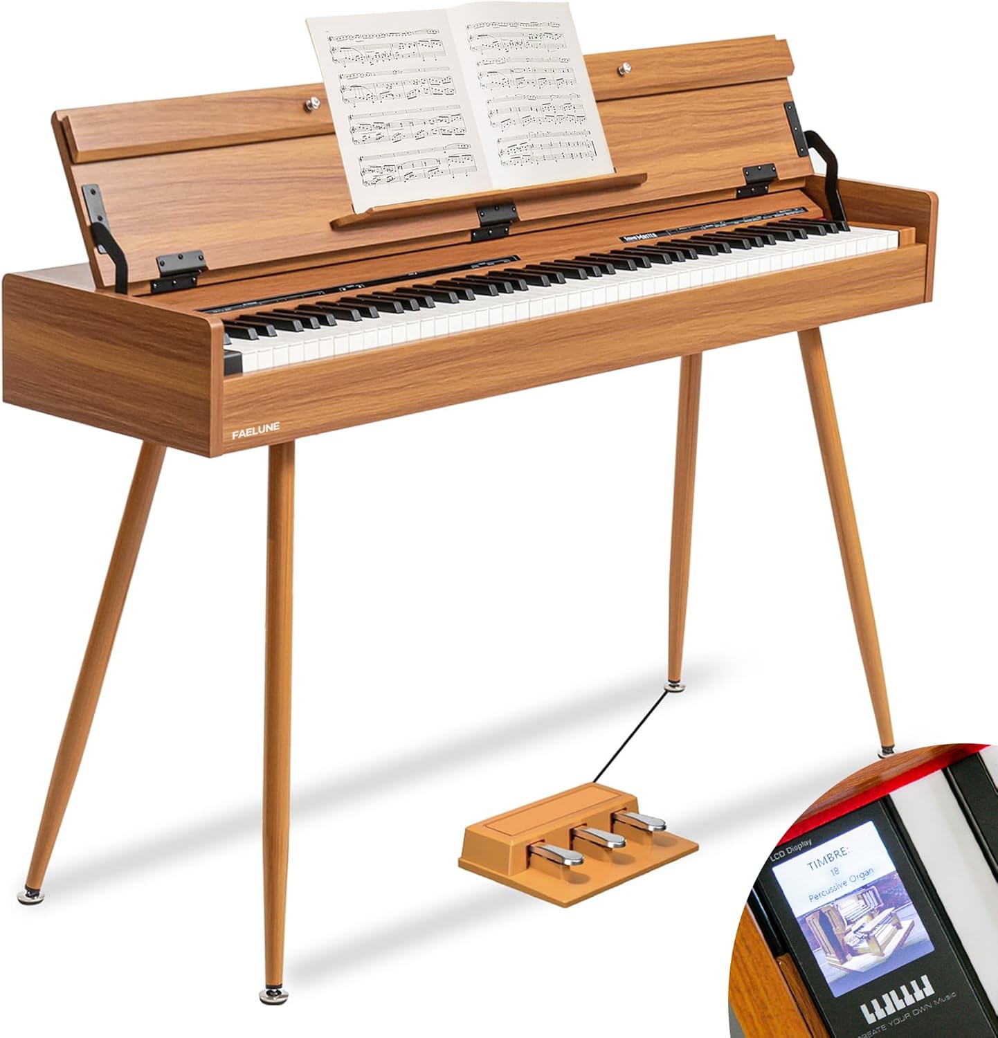 88 Key Weighted Digital Piano-Progressive Hammer-Action Keyboard,Full-Size Electric Piano with LCD Display,Wooden Desk Design,Three Pedals&MIDI Functionality