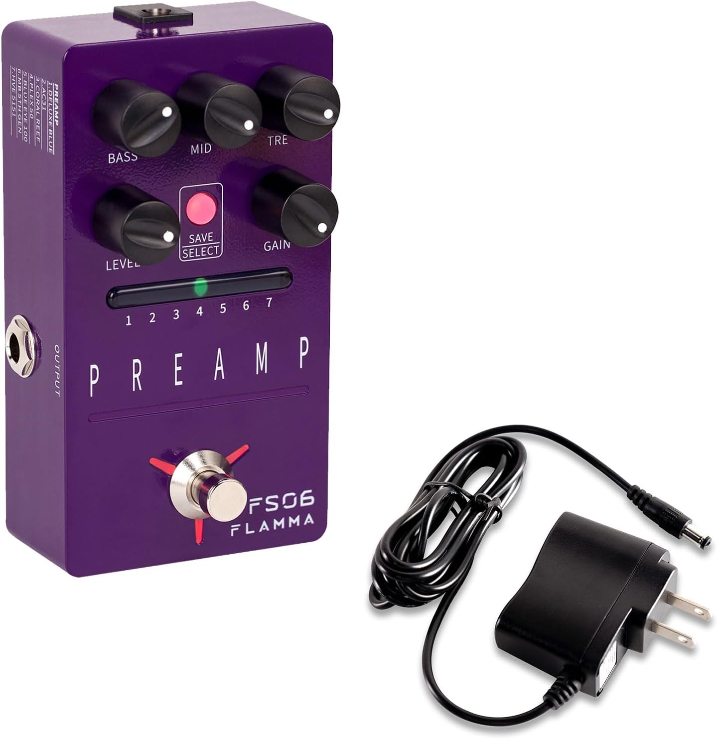FLAMMA Preamp Pedal and 9V 300mA Power Supply