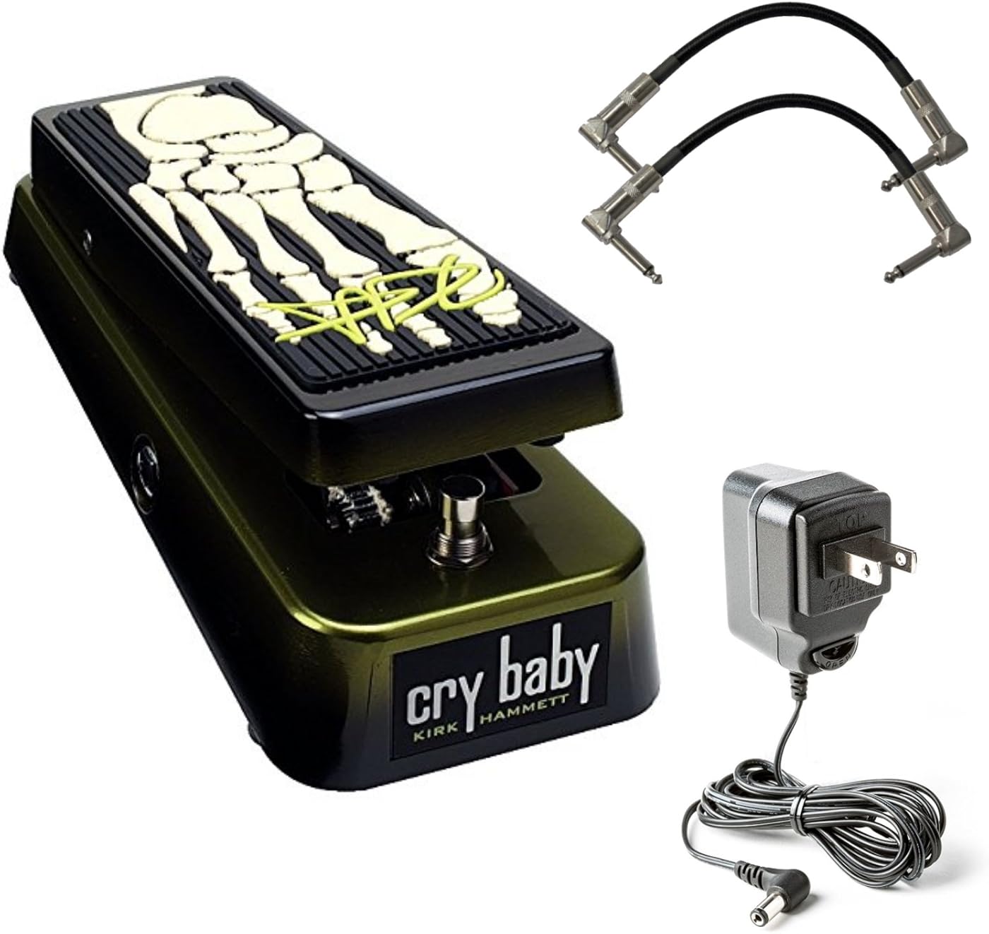 Dunlop KH95 Kirk Hammett Signature Cry Baby Wah Pedal Bundle with 2 Patch Cables and Dunlop 9V Power Supply