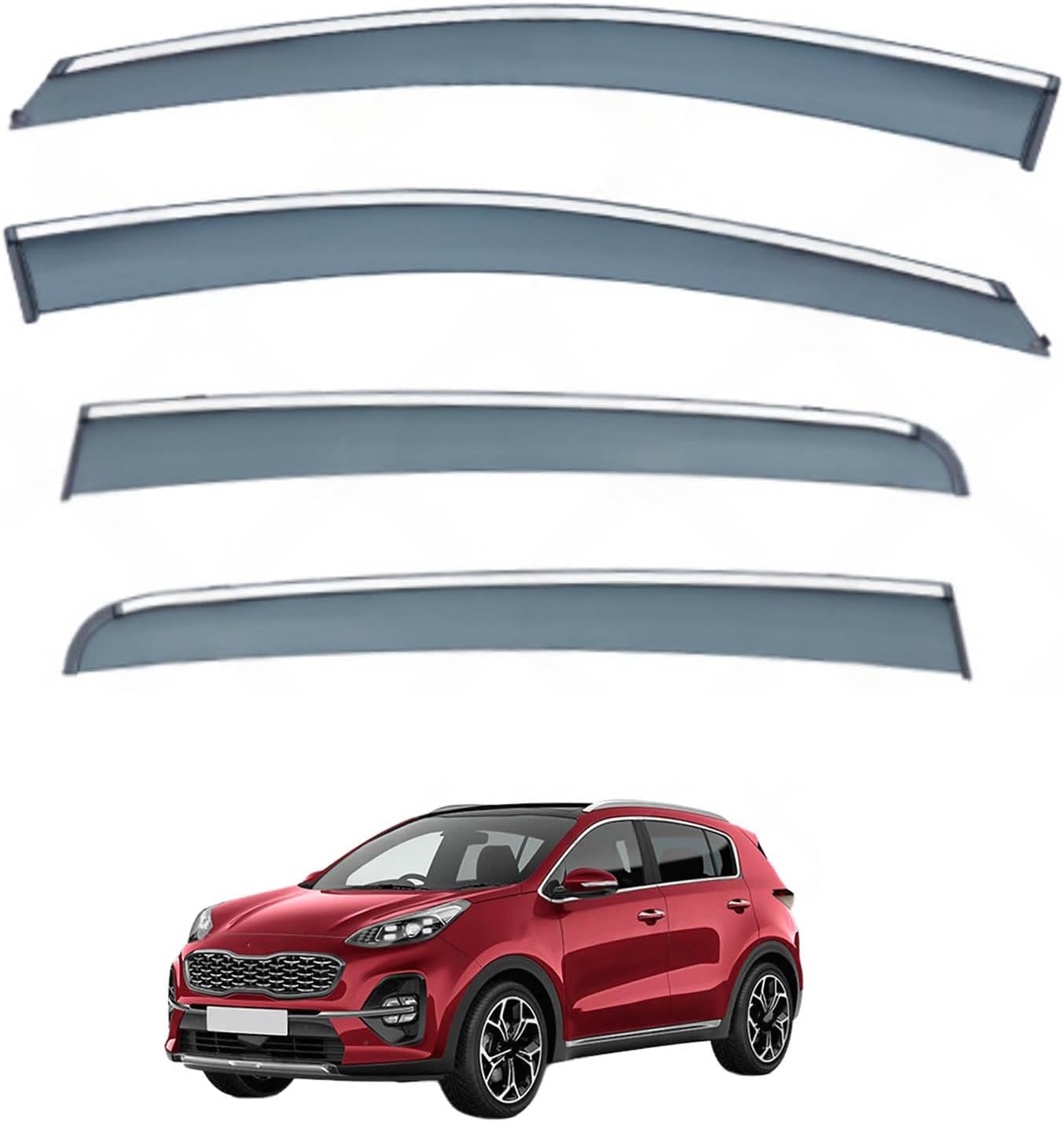 Window Deflectors for Kia Sportage KX5 MK4-QL 2016+, Sun Rain Guard Window Visors Vent Shades with Bright Stripes Car Accessories