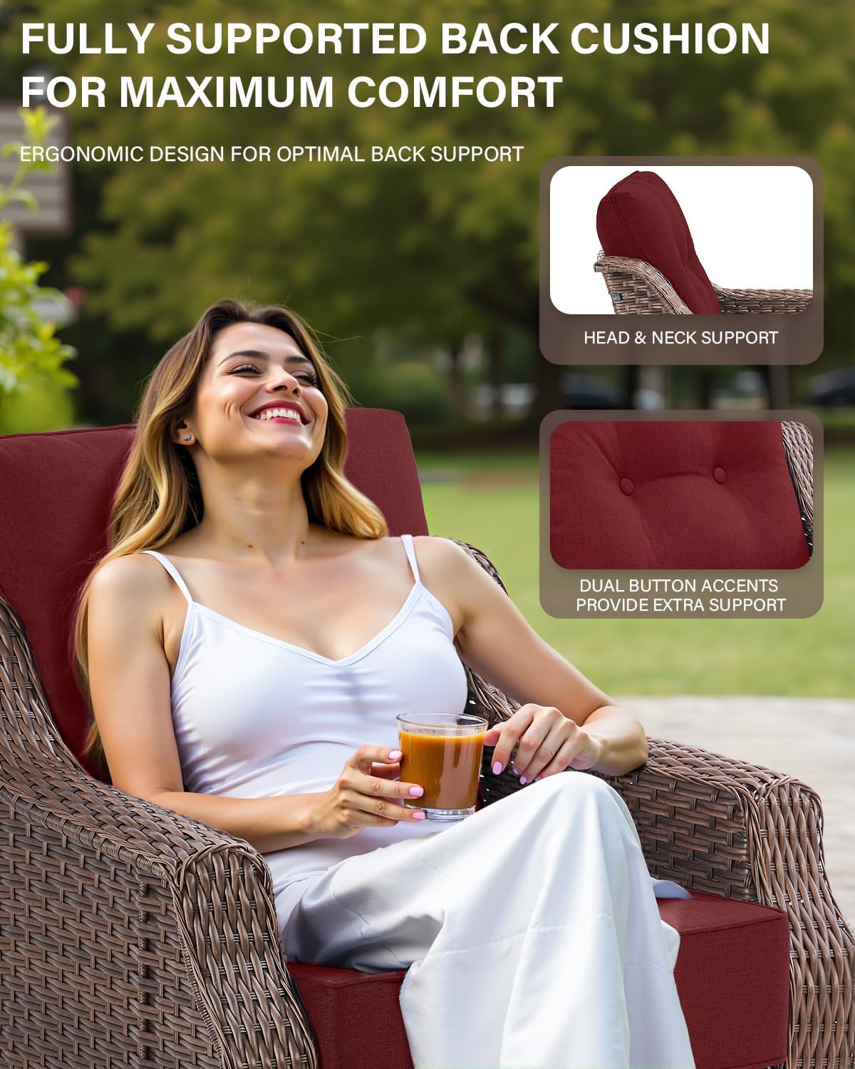 Belord Luxurious 7 Piece Patio Furniture Set with Fire Pit Table, High Back Swivel Rocker Glider Outdoor Chairs with 6