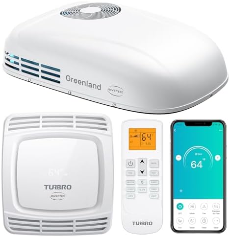 TURBRO Inverter 13.5K BTU RV Air Conditioner with Cooling and Heat Pump | Non-Ducted Low-Profile Rooftop Unit | Quiet Operation | WiFi & Remote Control | LED Atmosphere Light, White
