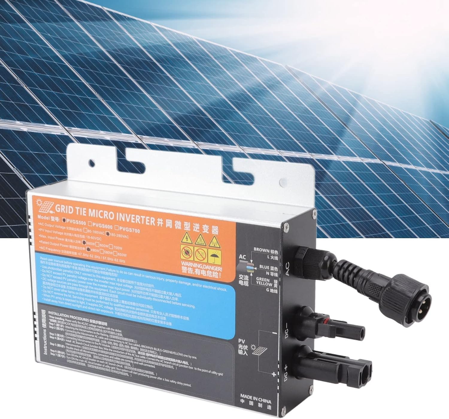 Haofy Solar Micro Inverter Grid Tie, 10A Solar Grid Tie Micro Inverter, Sine Waving Inverter with High Conversion Rate for Generation System(500W)