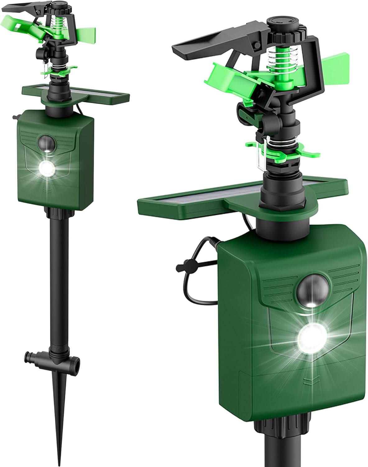 Motion Activated Sprinkler Deer Repellent Devices with Flashing Light, Solar Powerd Cat Repellent Outdoor with Motion Sensor - Keep Rabbits Shunks Dog Raccoons Birds Away from Lawn and Garden